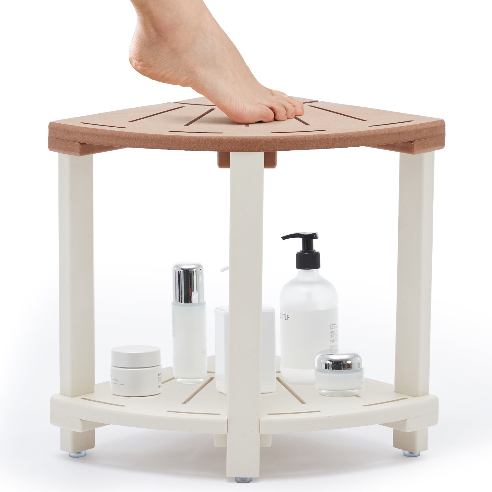 Shower Stool for Inside Shower, Plastic Corner Shower Bench with Storage Shelf, Waterproof Shower Foot Rest for Shaving Legs