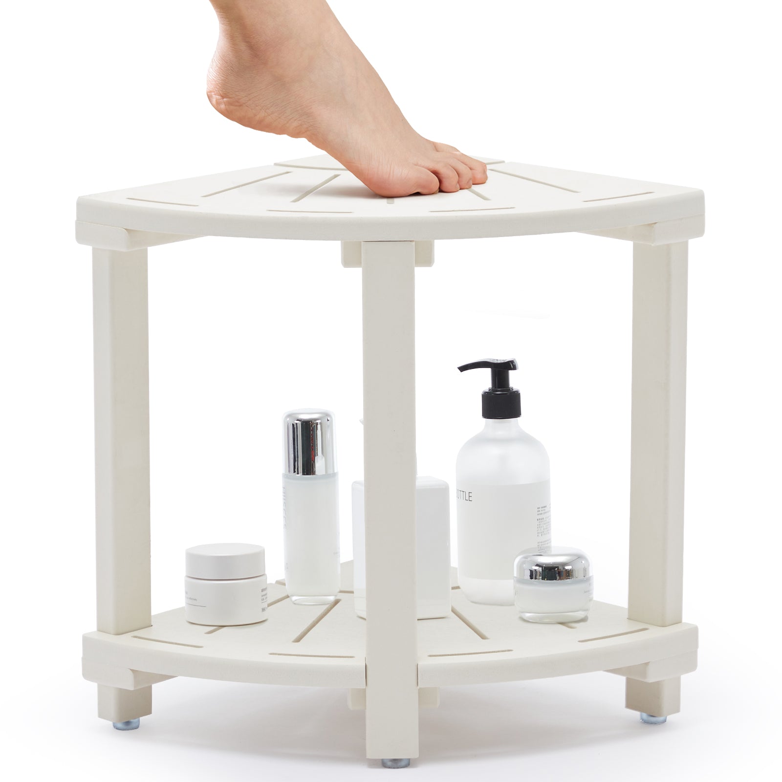 Shower Stool for Inside Shower, Plastic Corner Shower Bench with Storage Shelf, Waterproof Shower Foot Rest for Shaving Legs