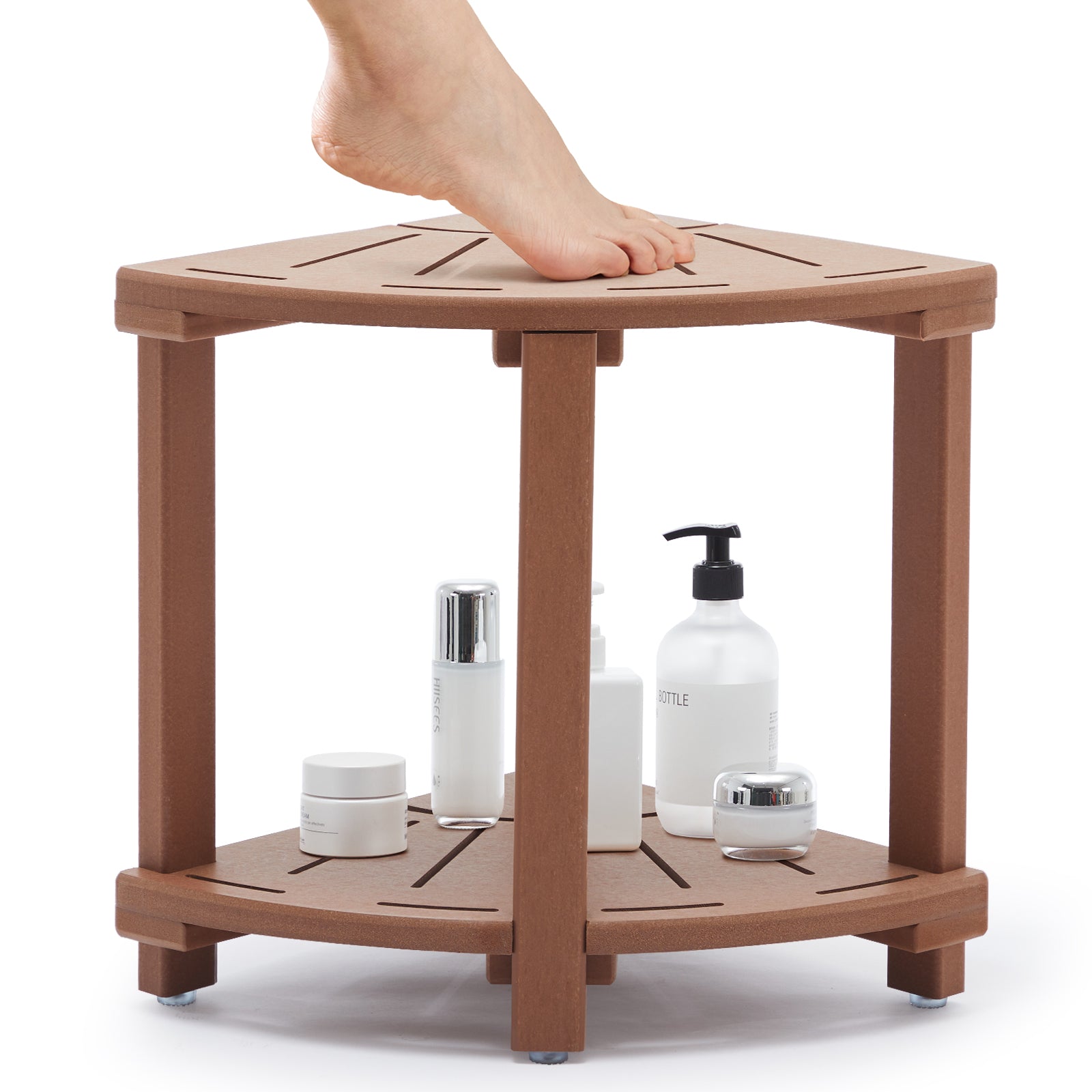 Shower Stool for Inside Shower, Plastic Corner Shower Bench with Storage Shelf, Waterproof Shower Foot Rest for Shaving Legs
