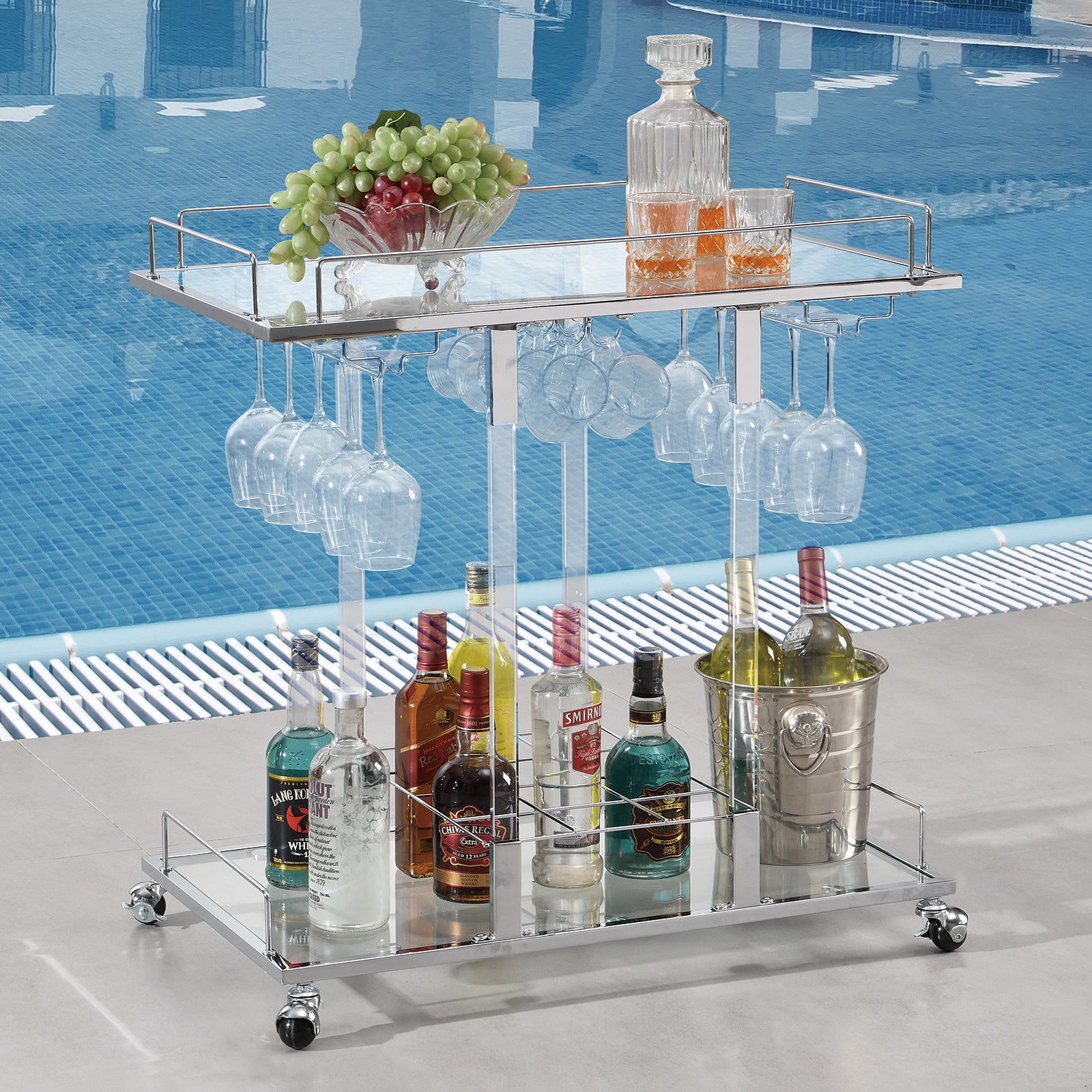 Modern Chrome Bar Carts Acrylic Bar Carts on Wheels