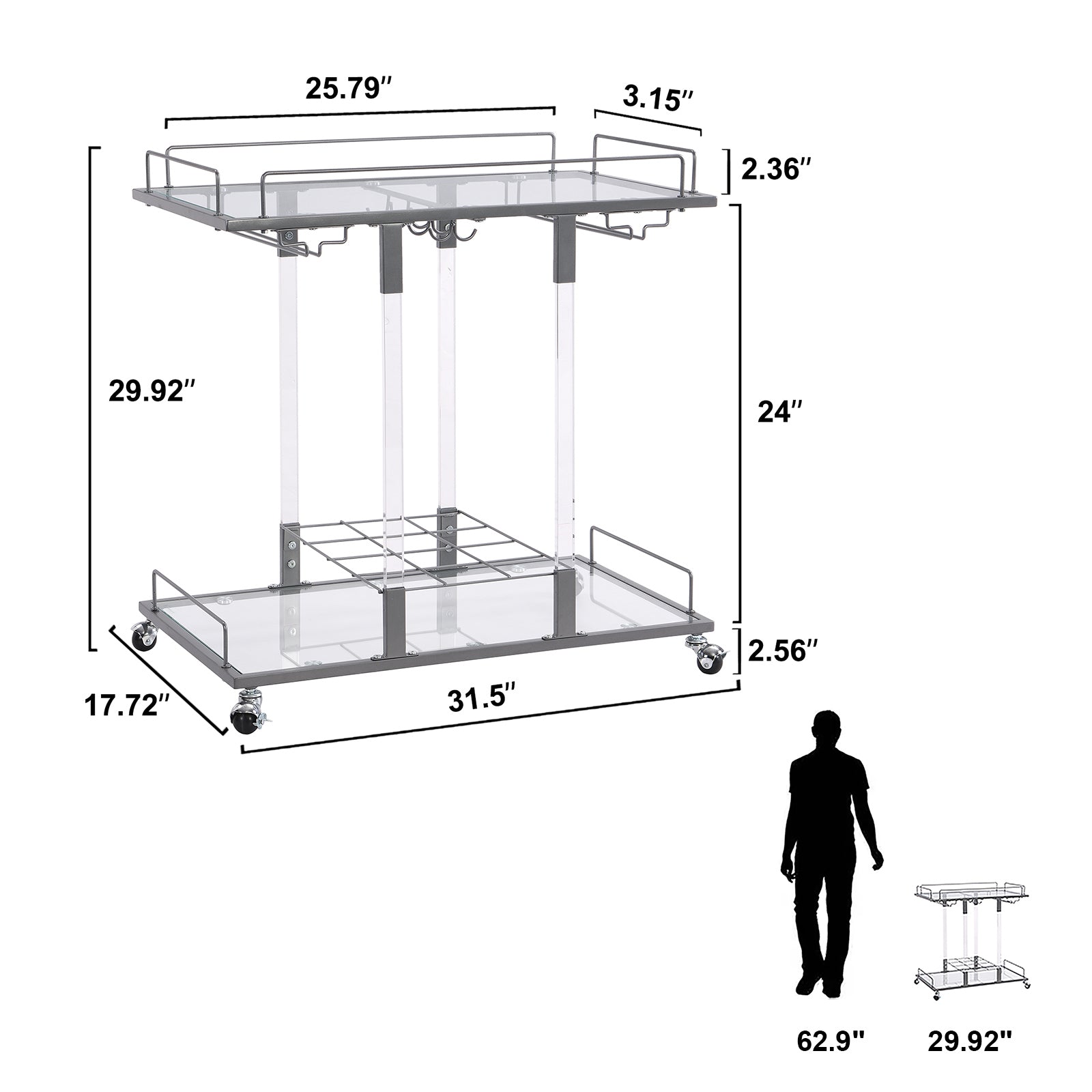 Modern Chrome Bar Carts Acrylic Bar Carts on Wheels