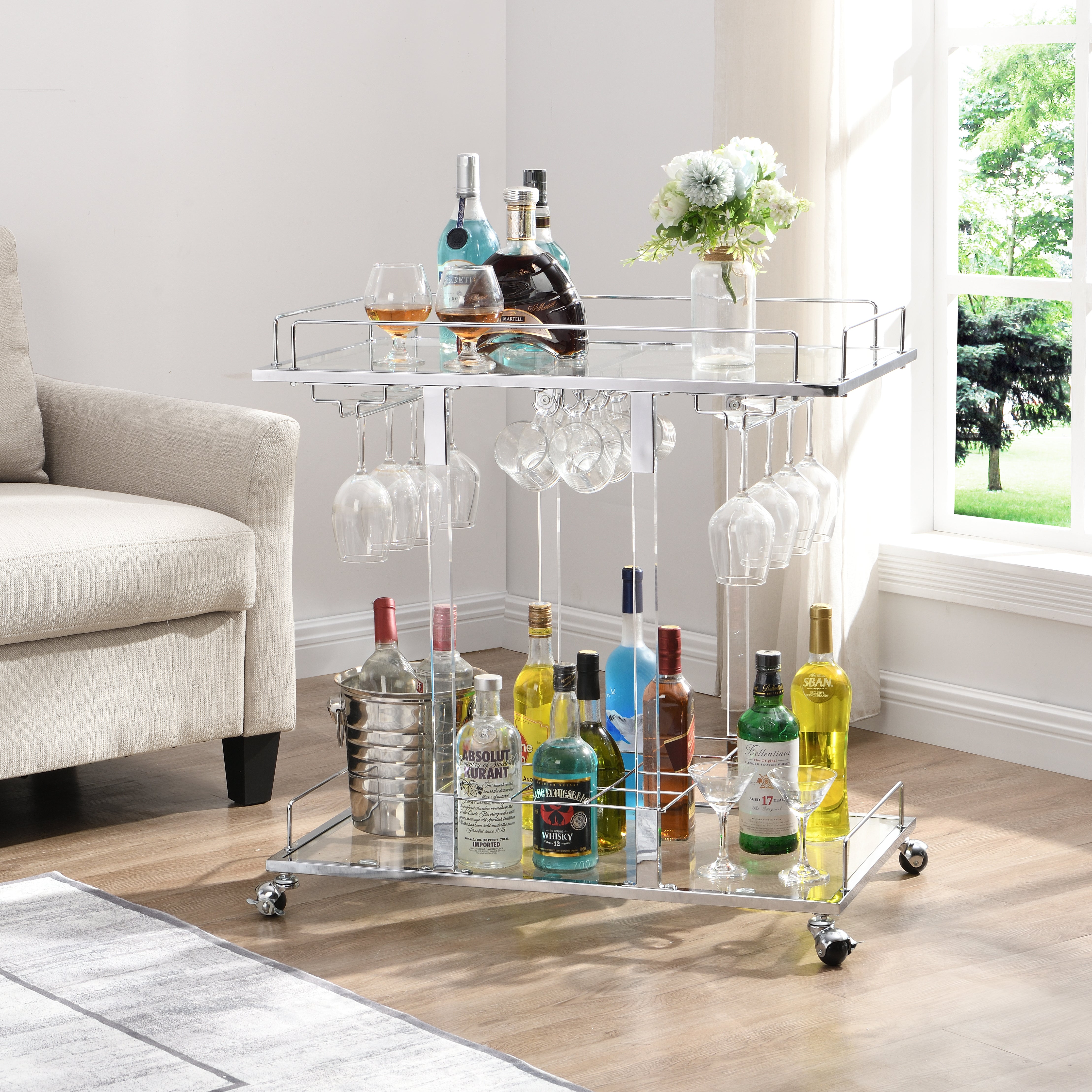 Modern Chrome Bar Carts Acrylic Bar Carts on Wheels