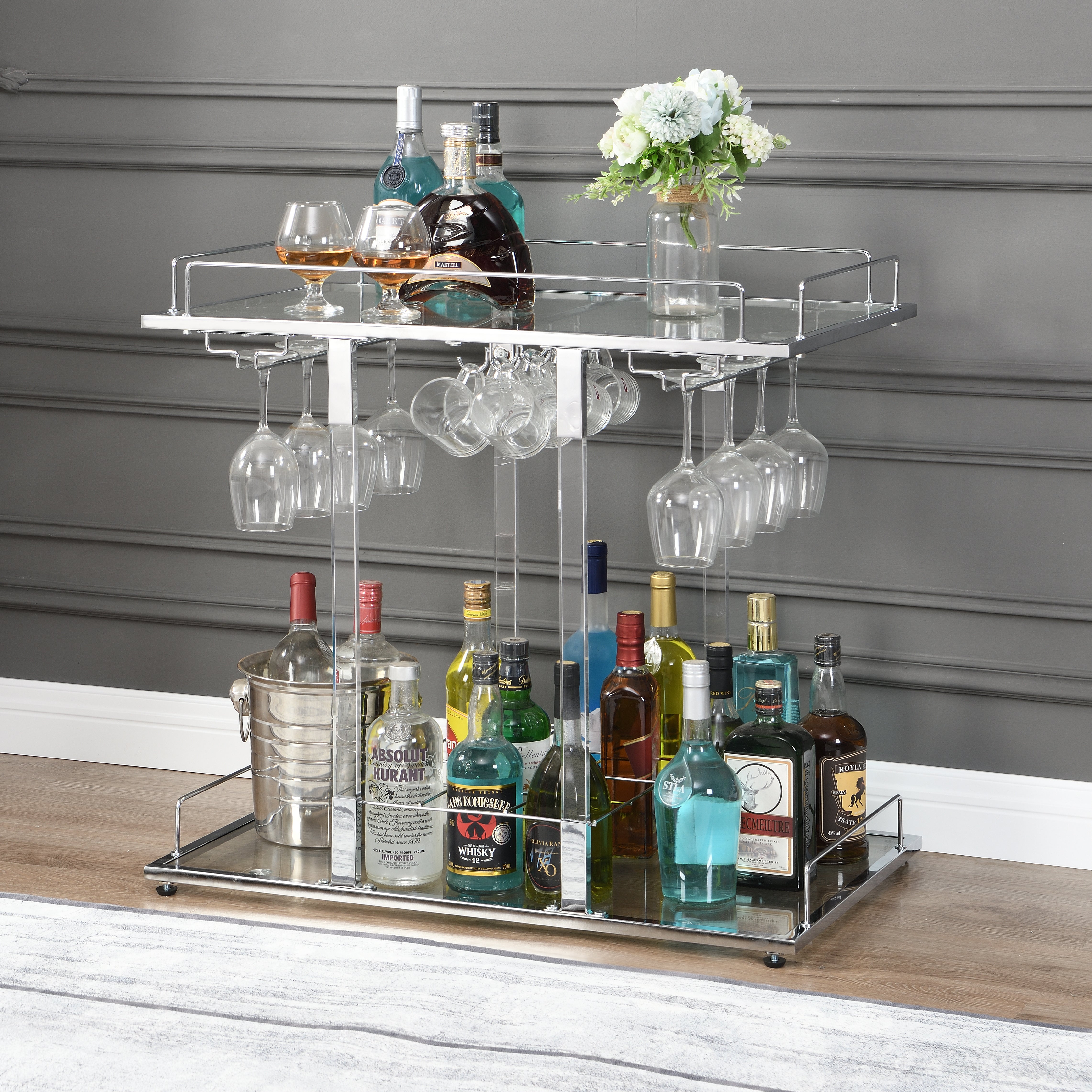 Modern Chrome Bar Carts Acrylic Bar Carts on Wheels
