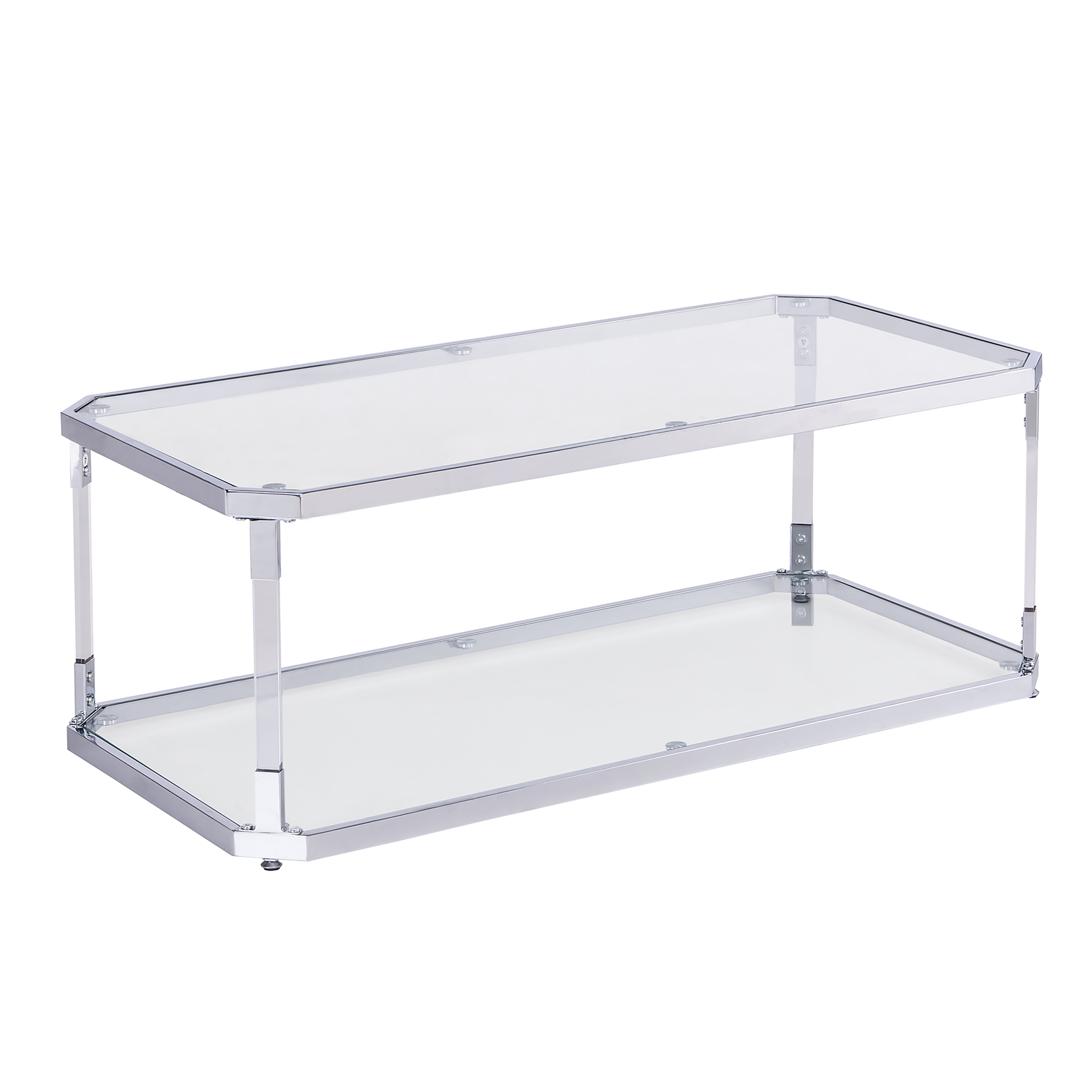 Modern Chrome Coffee Tables with Glass Storage Shelf