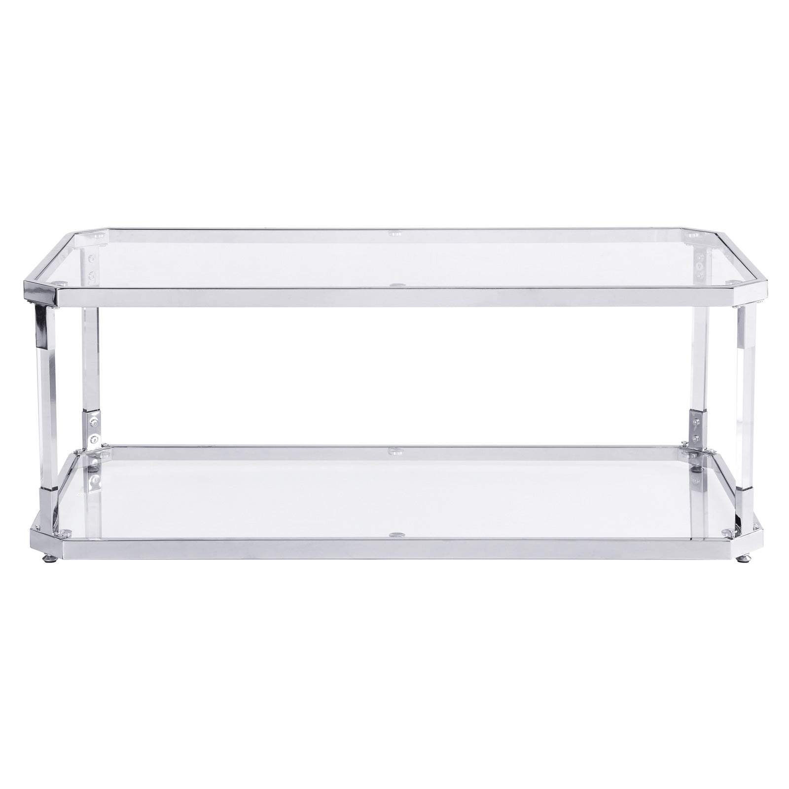 Modern Chrome Coffee Tables with Glass Storage Shelf