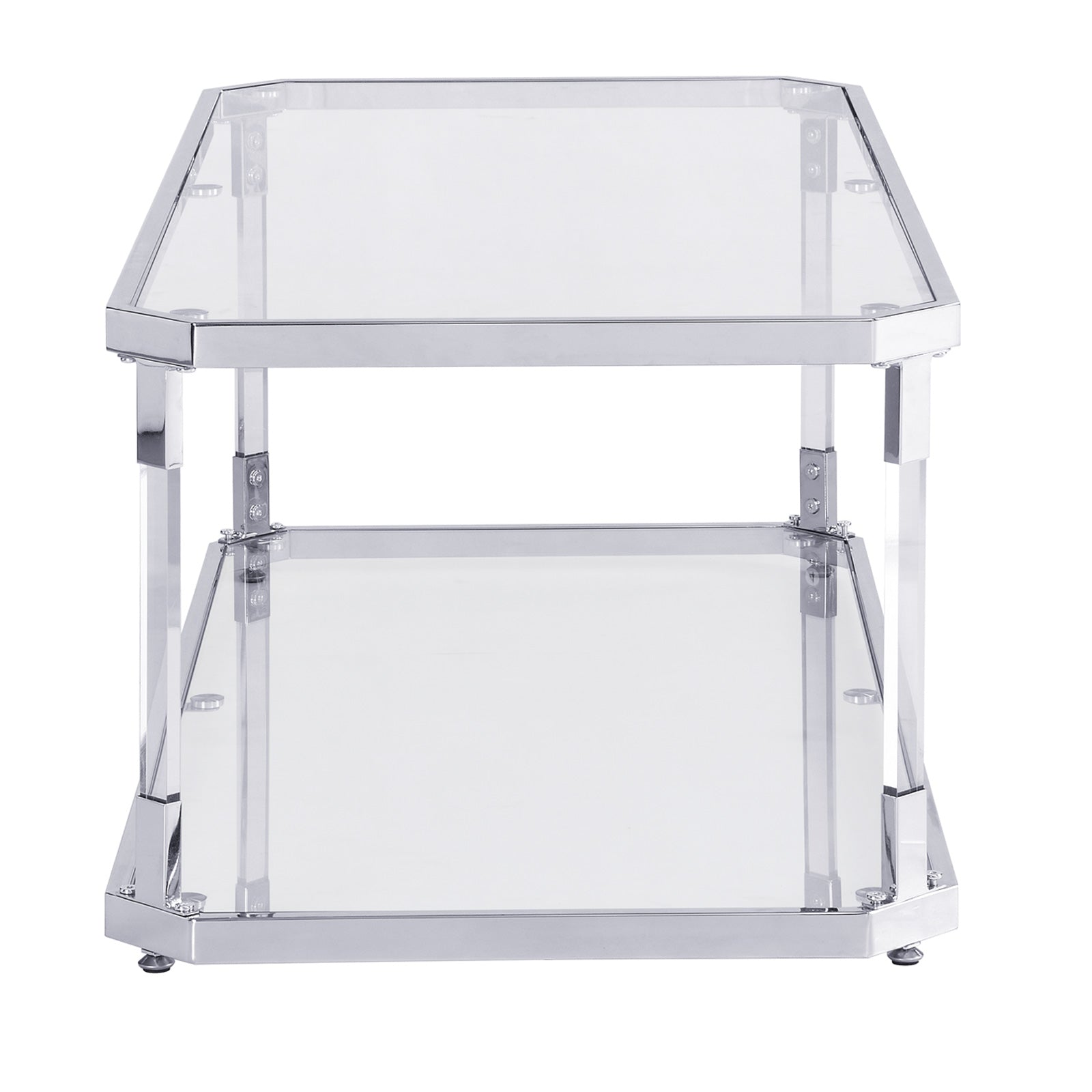 Modern Chrome Coffee Tables with Glass Storage Shelf