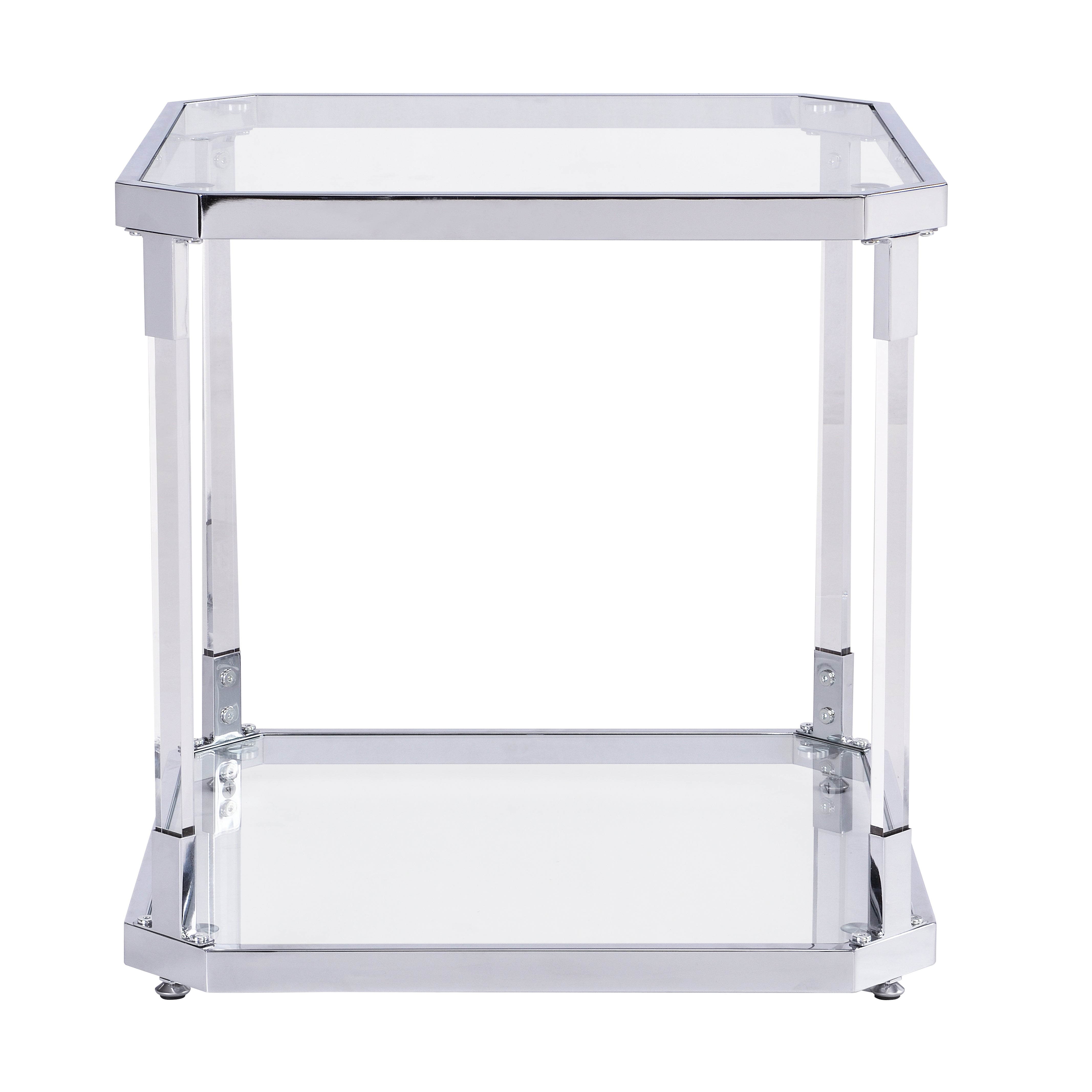 Square End Table with Glass-Top Side Tables in Chrome