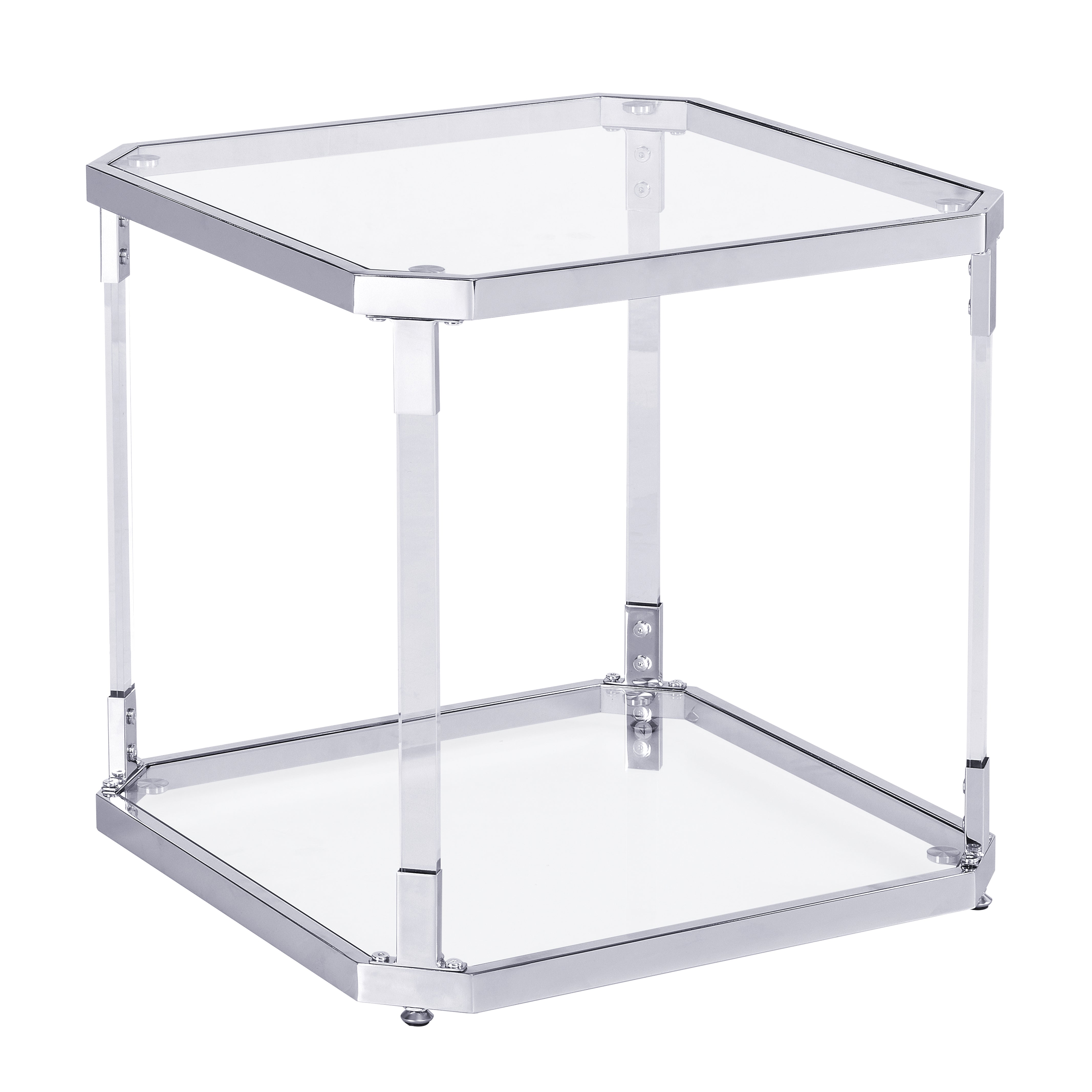 Square End Table with Glass-Top Side Tables in Chrome