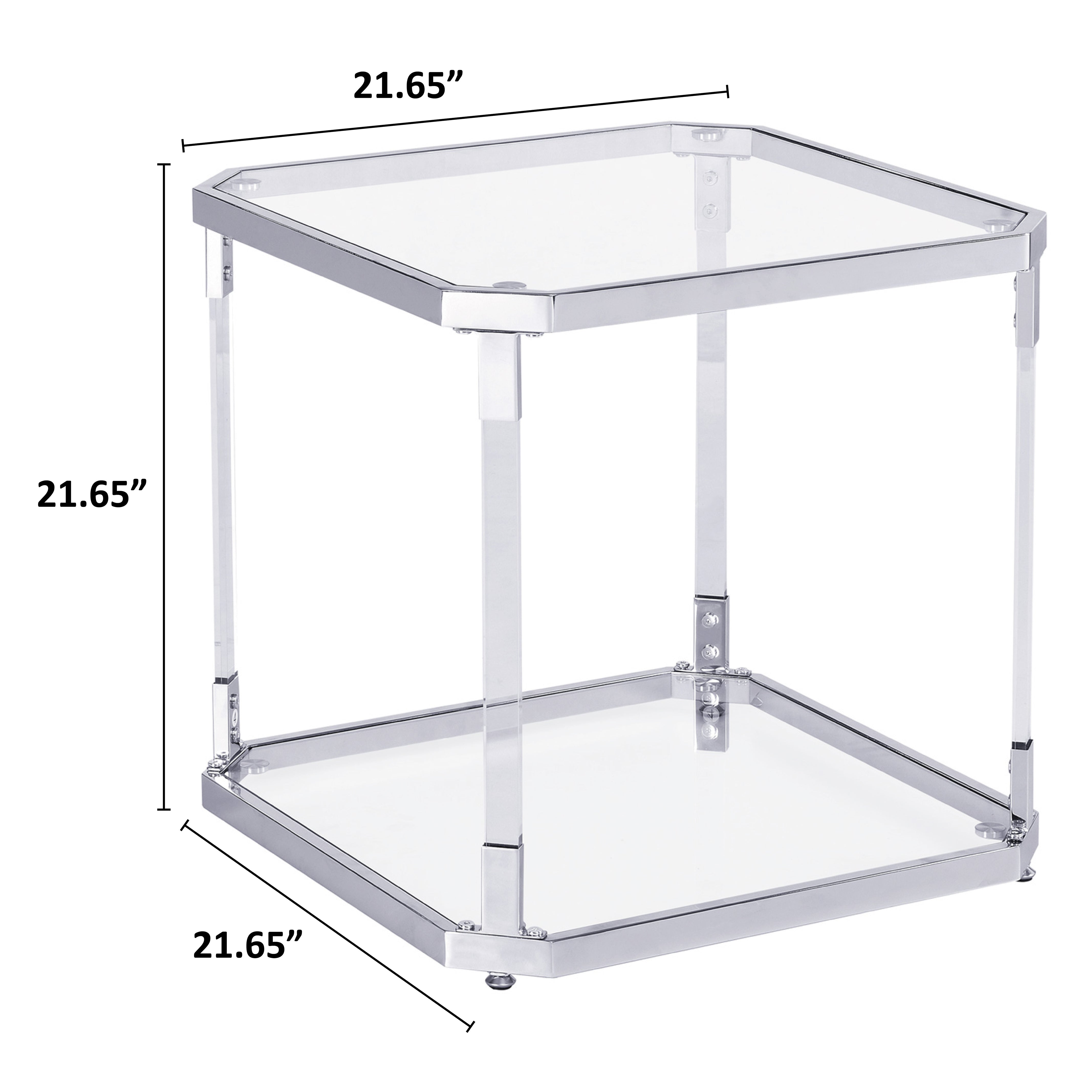 Square End Table with Glass-Top Side Tables in Chrome