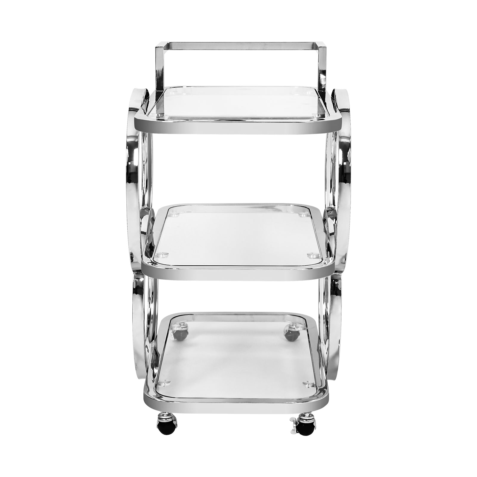 Modern 3 Tiers Bar Cart on Wheel with Handle in Chrome Style