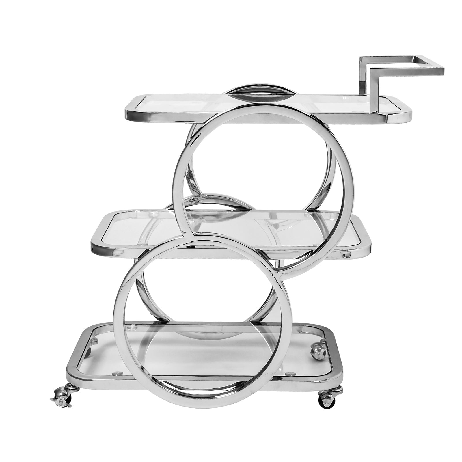 Modern 3 Tiers Bar Cart on Wheel with Handle in Chrome Style