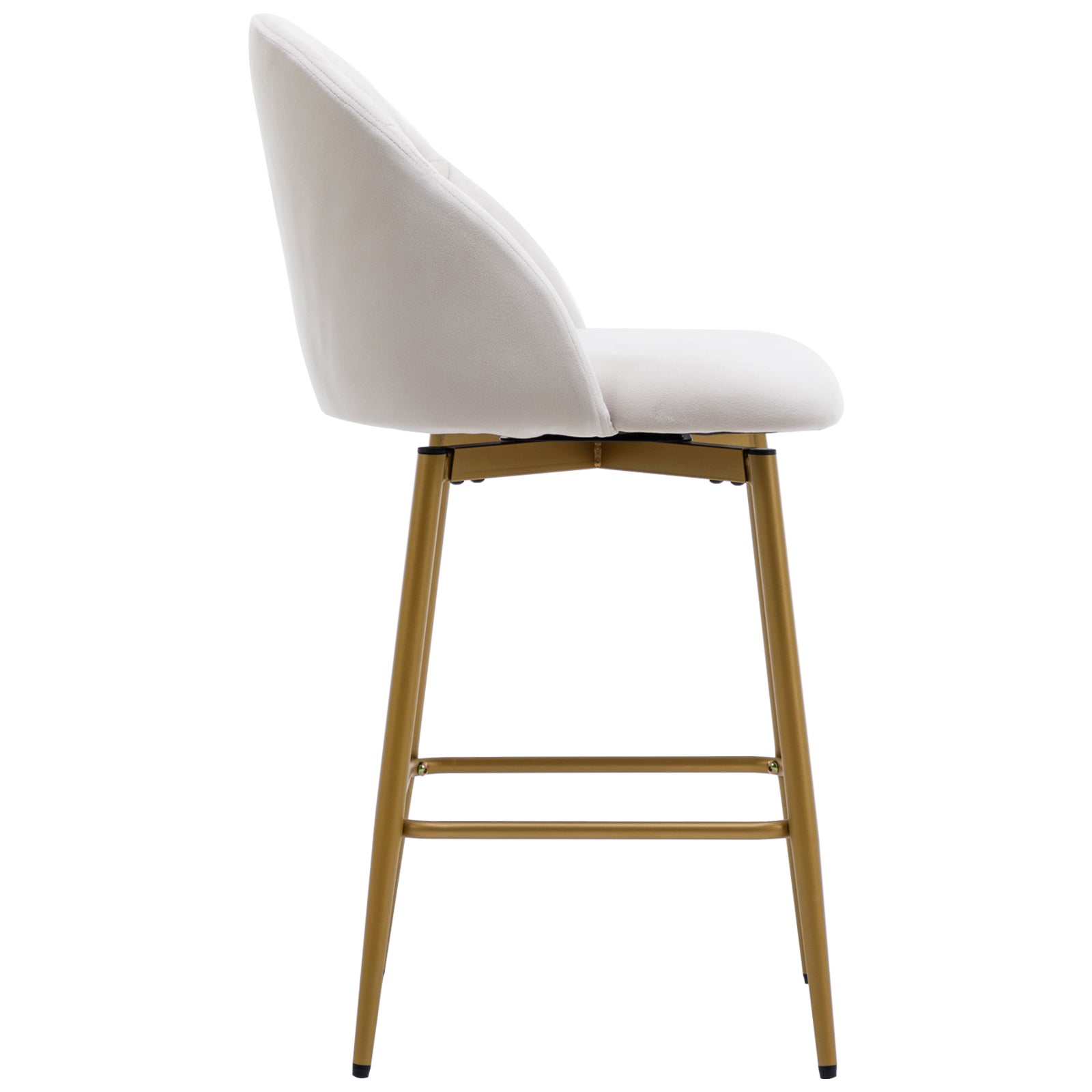 Velvet Swivel Bar Stool with Full Back Bar Height Counter Stools with Gold Metal Footrest