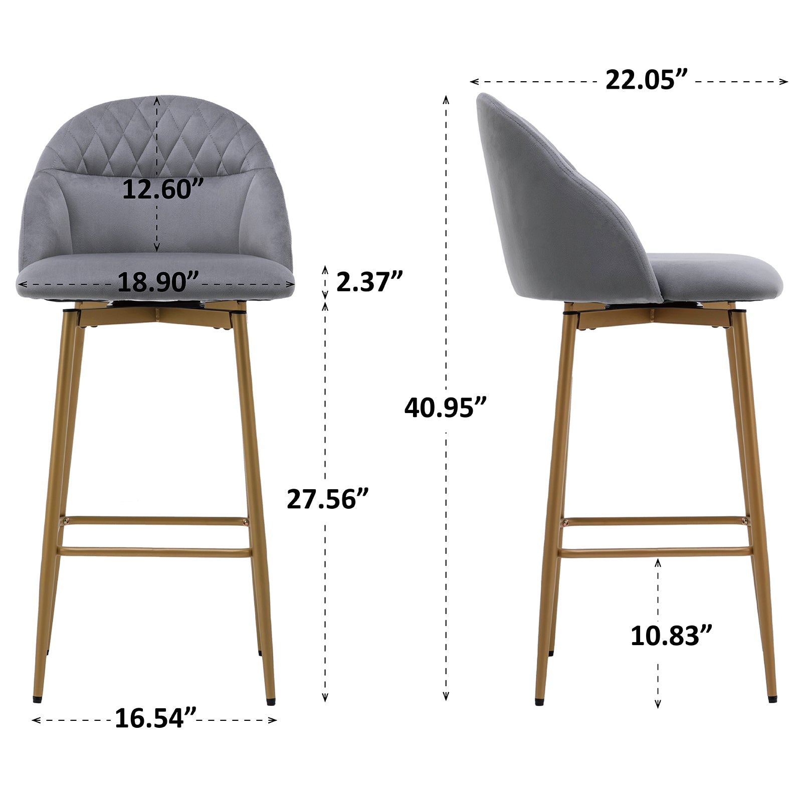Velvet Swivel Bar Stool with Full Back Bar Height Counter Stools with Gold Metal Footrest