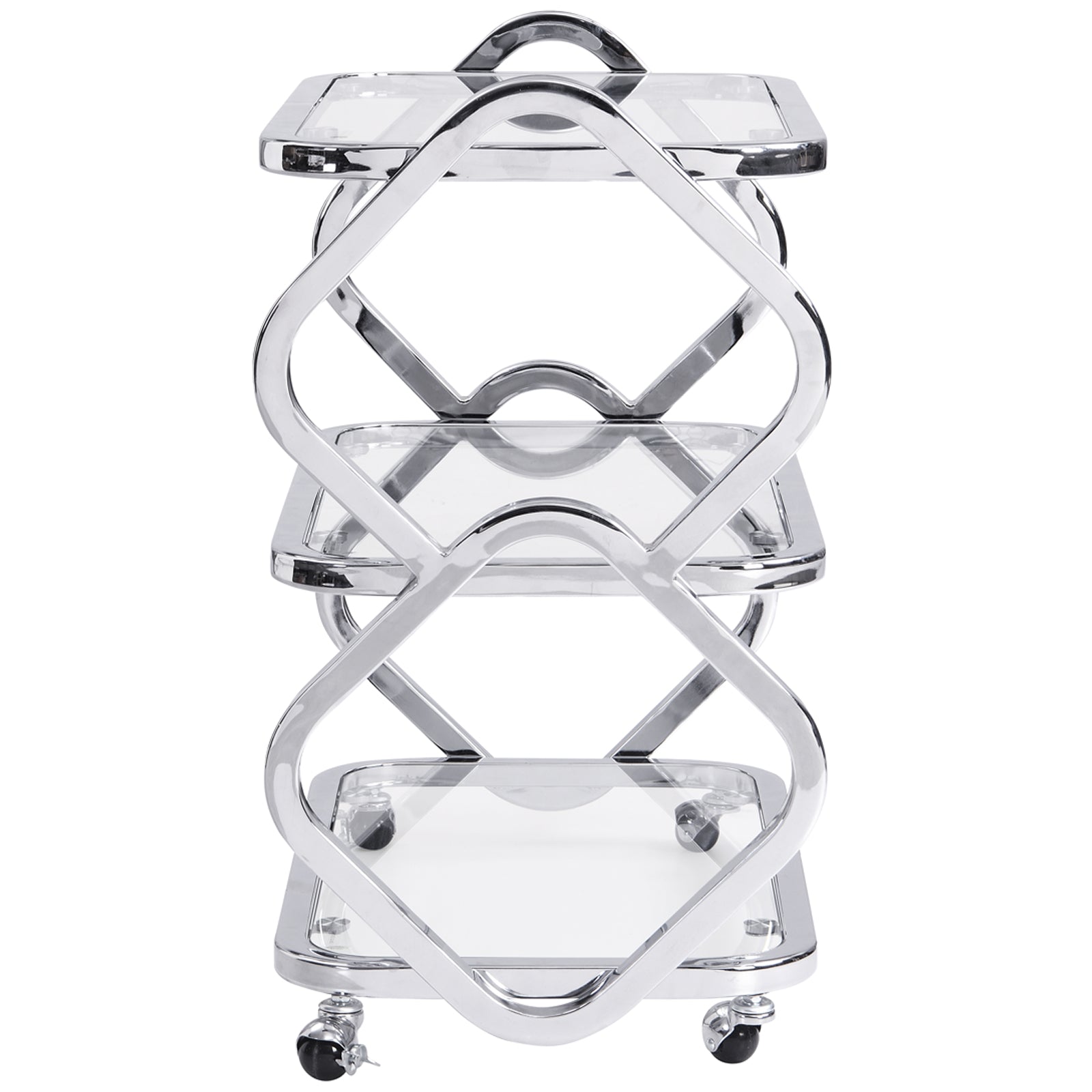3 Tiers Chrome Bar Carts on Wheels Modern Console Table with Storage