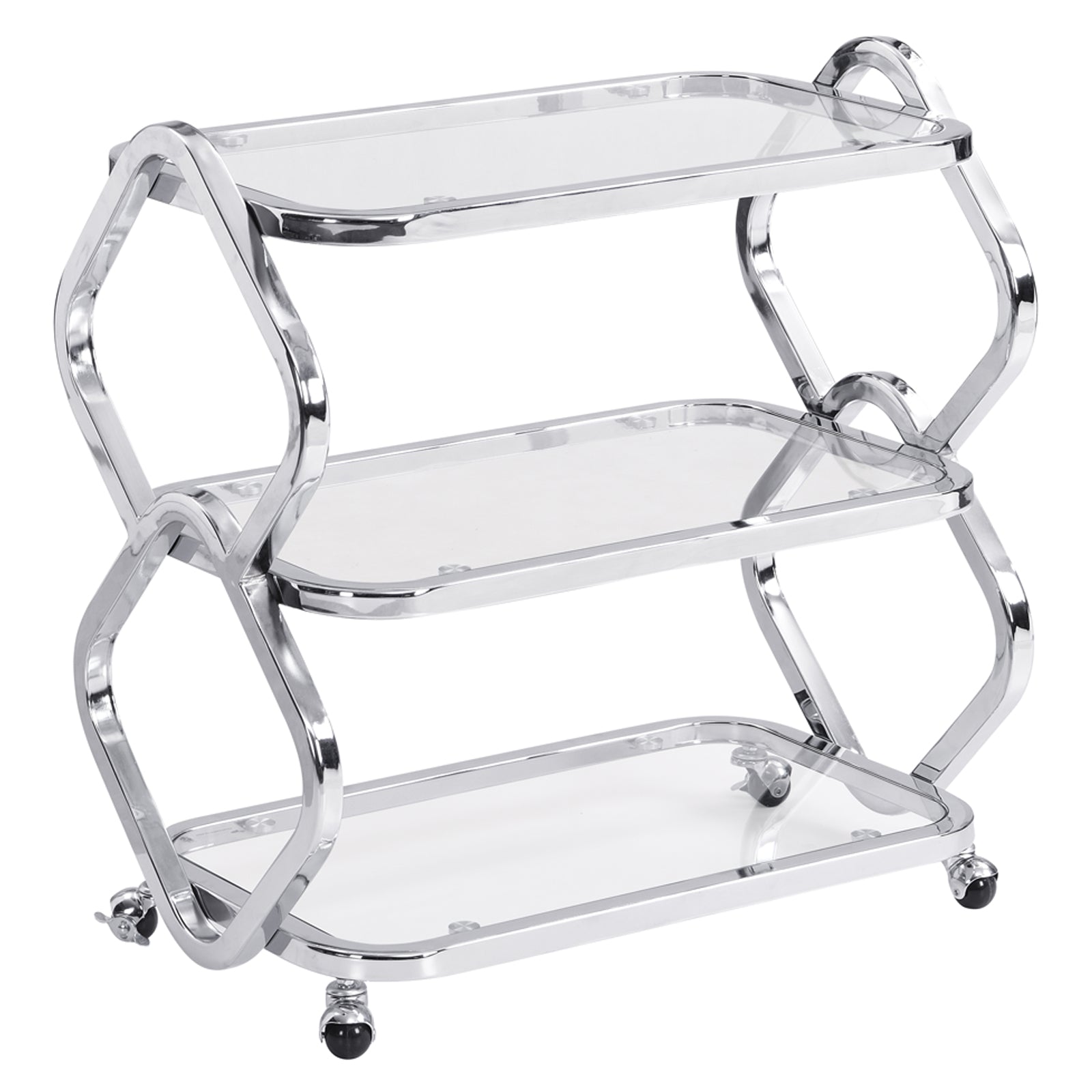 3 Tiers Chrome Bar Carts on Wheels Modern Console Table with Storage