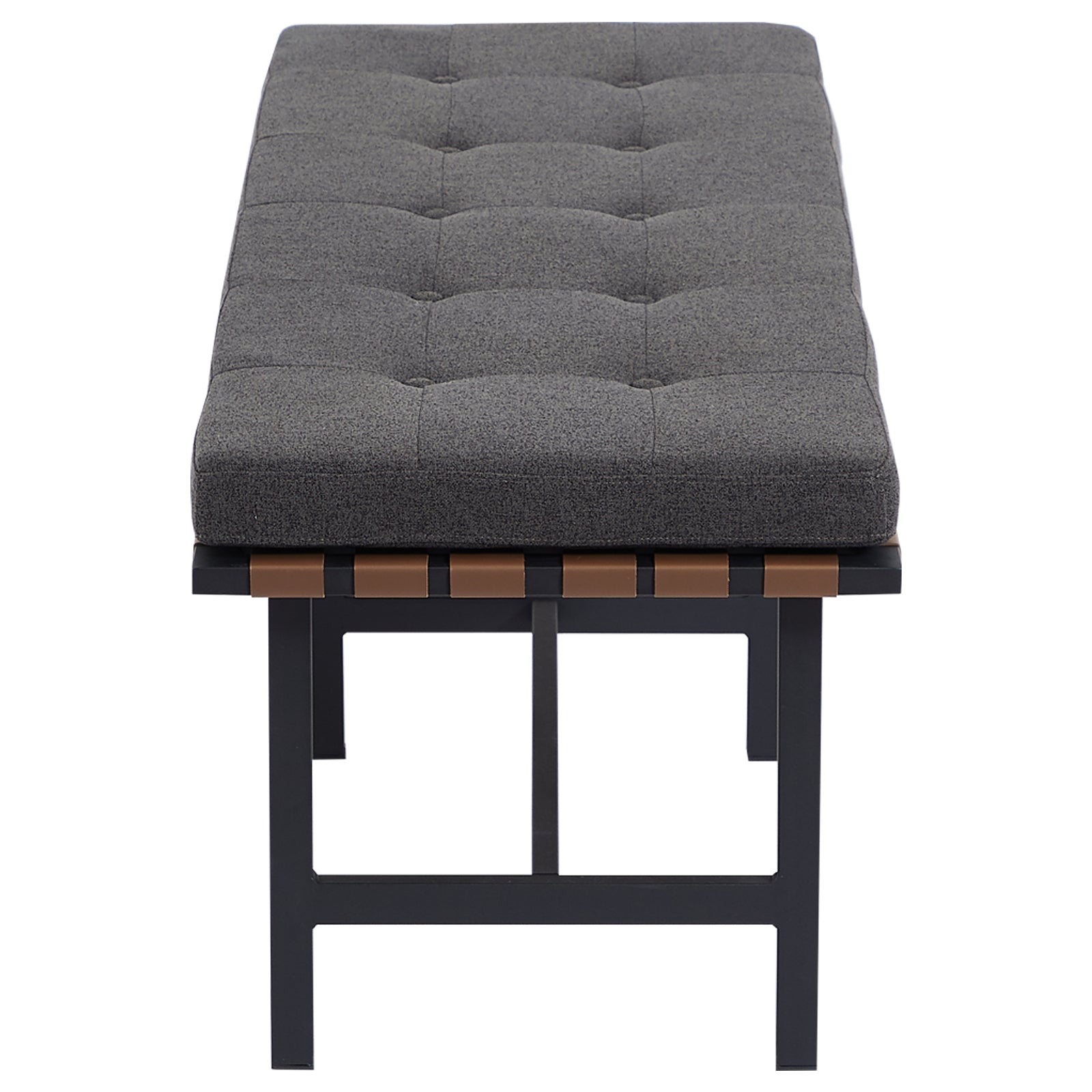 Woven Leather Bench with Cushion, Storage Benches,Beige Grey, 55in