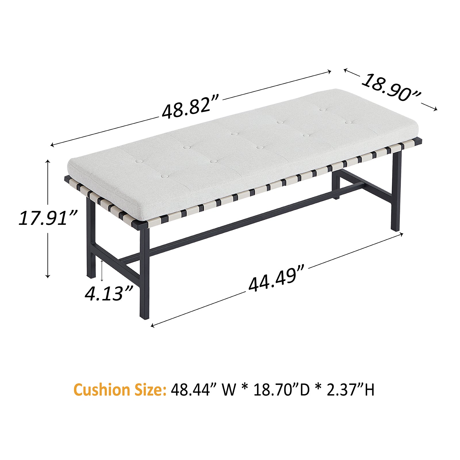 Woven Leather Bedroom Storage Bench with Metal Base 48in
