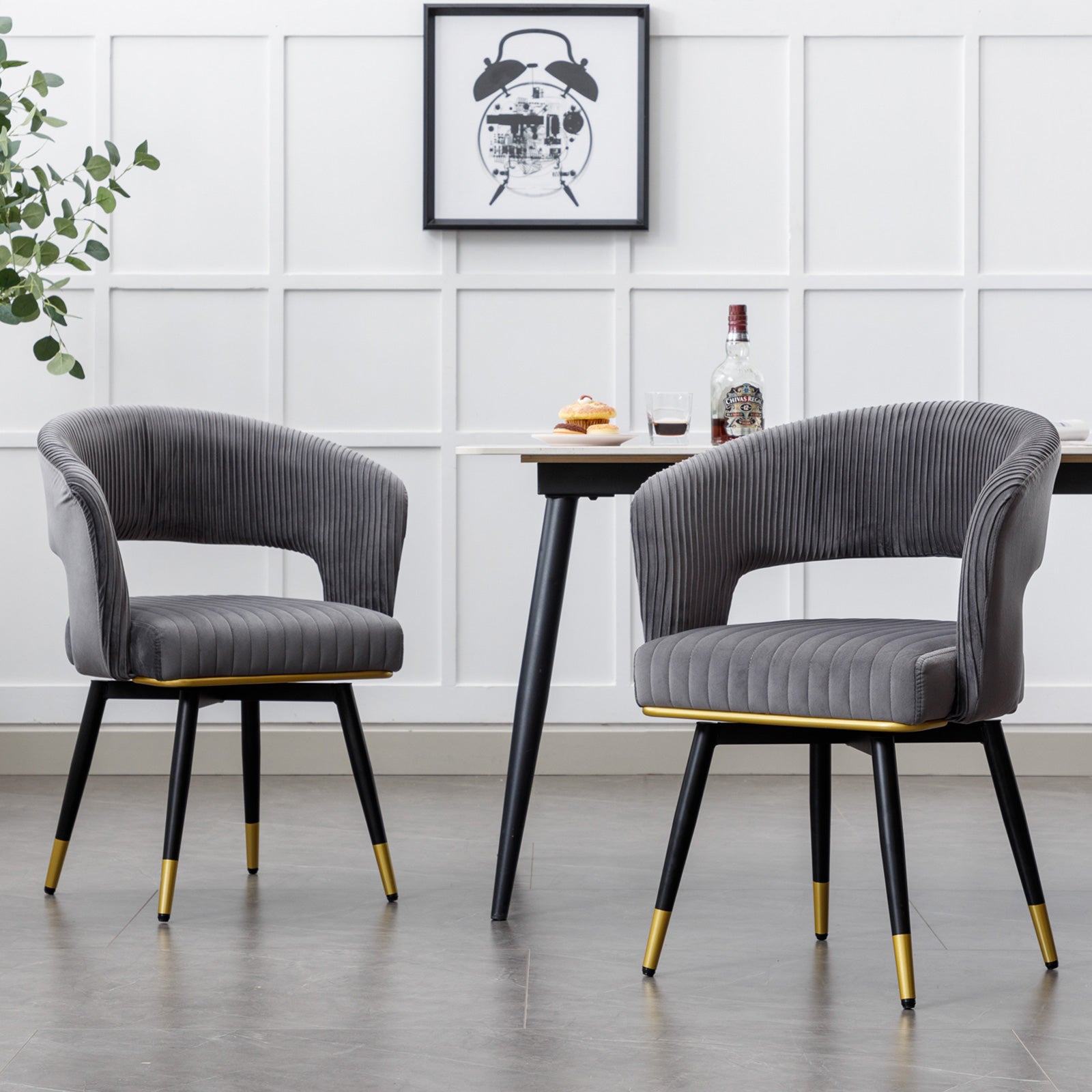 Velvet Upholstered Dining Chairs (Set of 2) Modern Dining Chair with Arms