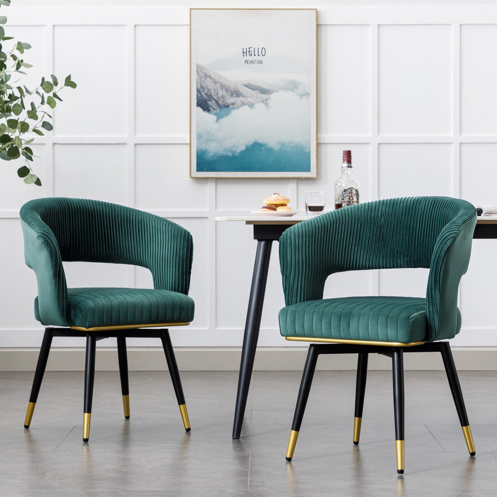 Velvet Upholstered Dining Chairs (Set of 2) Modern Dining Chair with Arms
