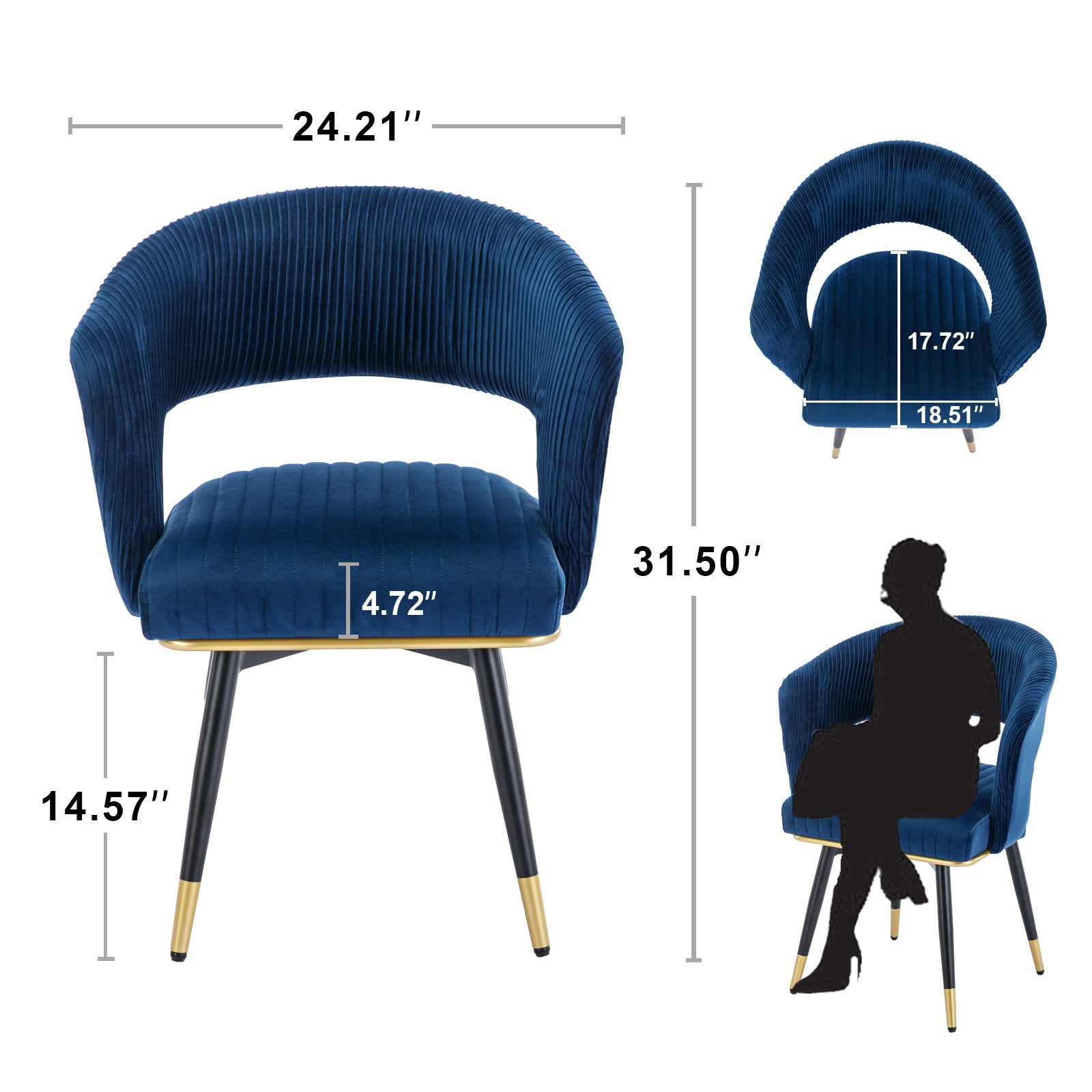 Velvet Upholstered Dining Chairs (Set of 2) Modern Dining Chair with Arms