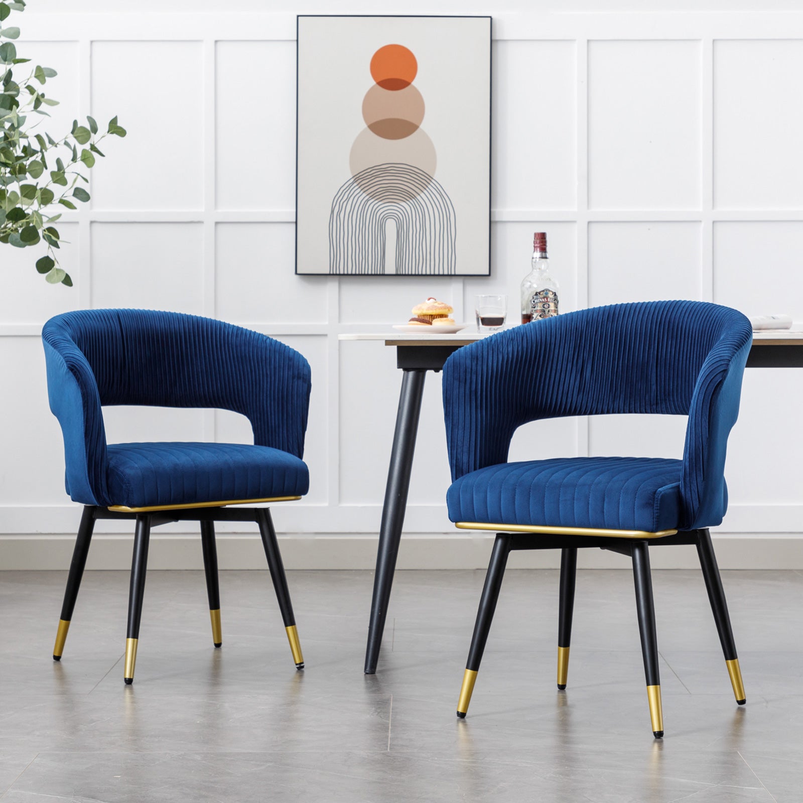 Velvet Upholstered Dining Chairs (Set of 2) Modern Dining Chair with Arms