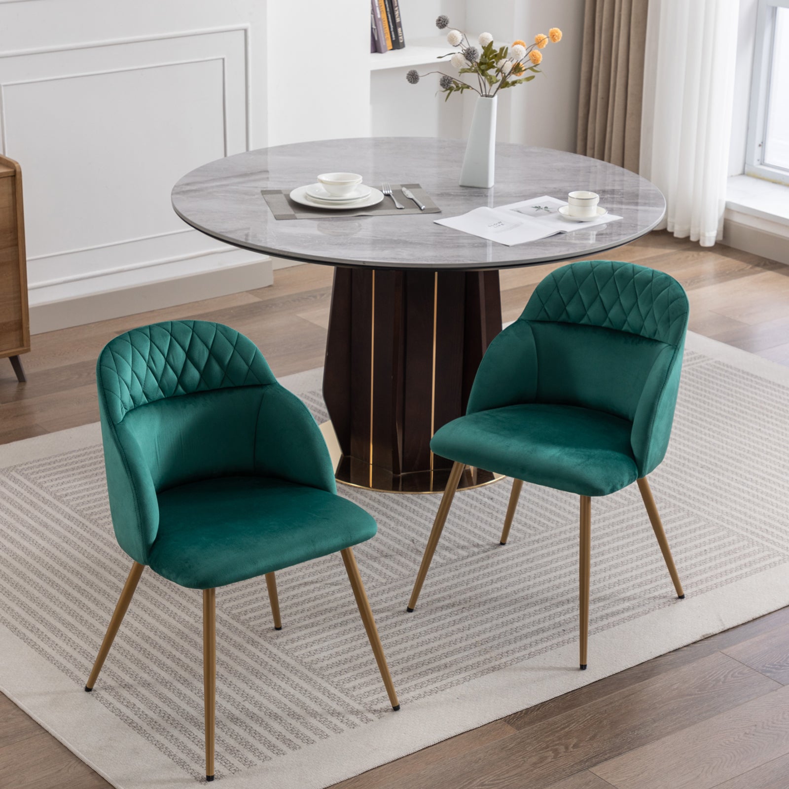 Modern Upholstered Velvet Dining Chairs with Arms (Sets of 2)