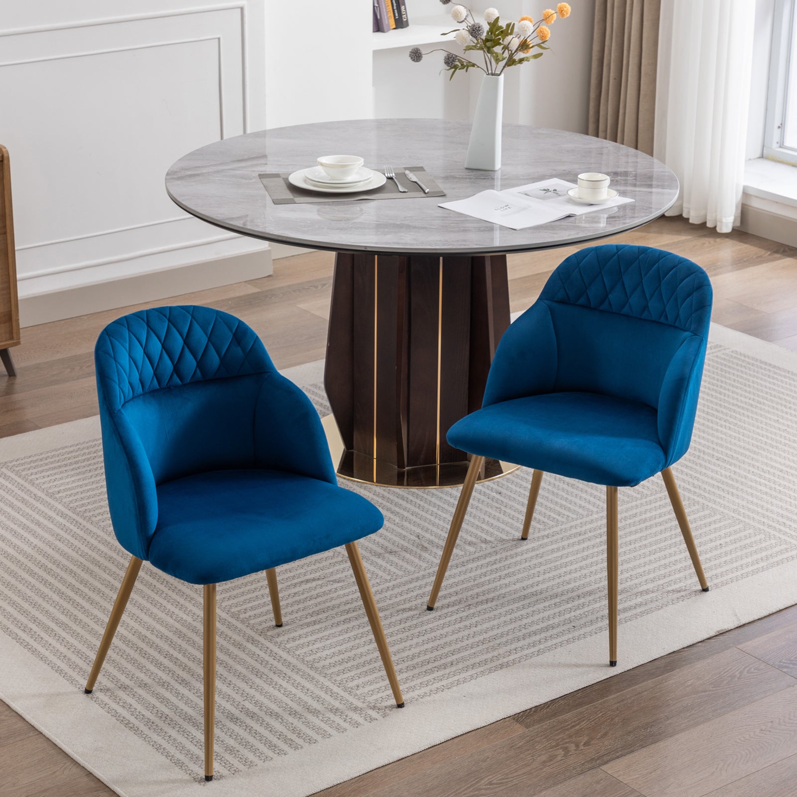 Modern Upholstered Velvet Dining Chairs with Arms (Sets of 2)