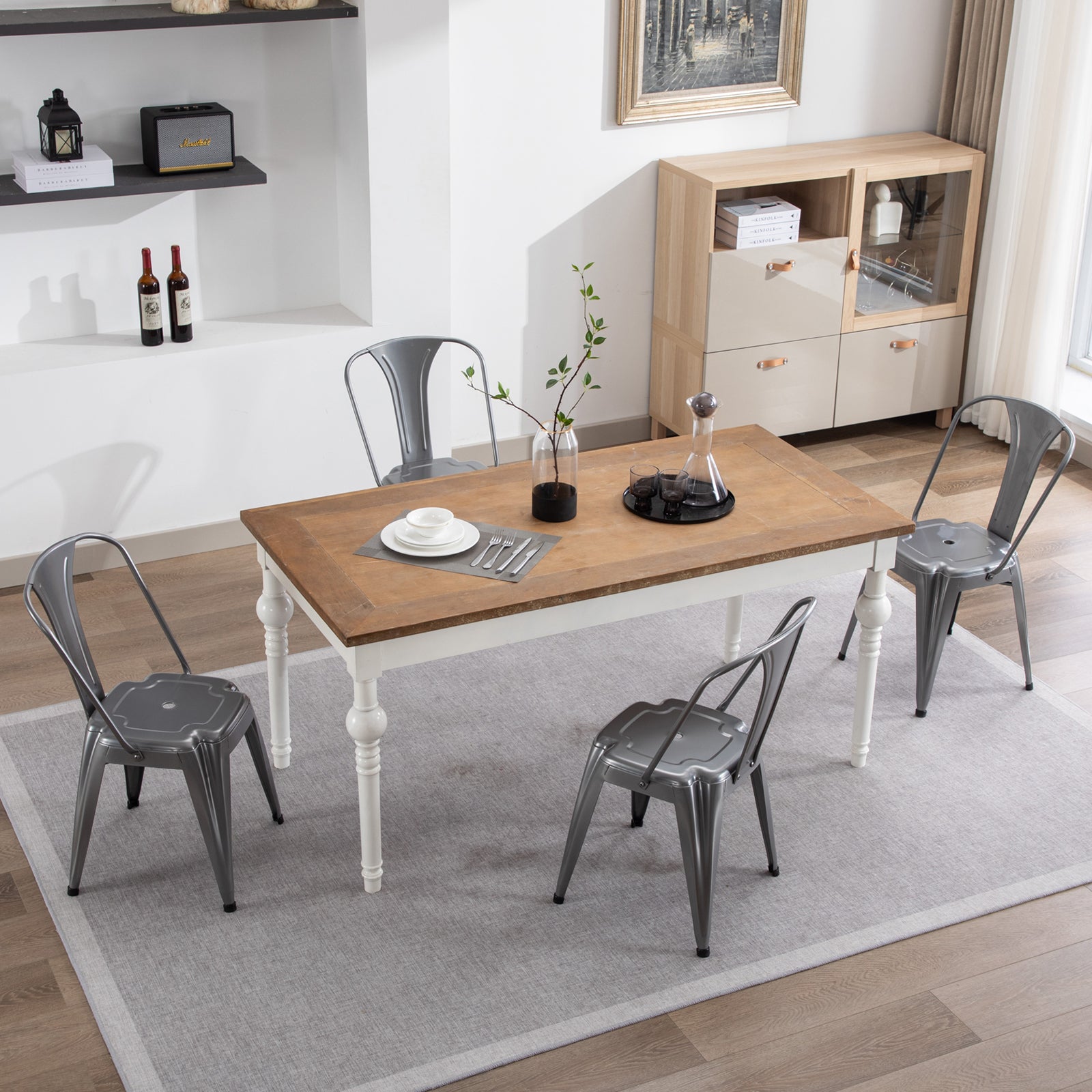 Industrial Metal Dining Chairs (Set of 4) with Stackable