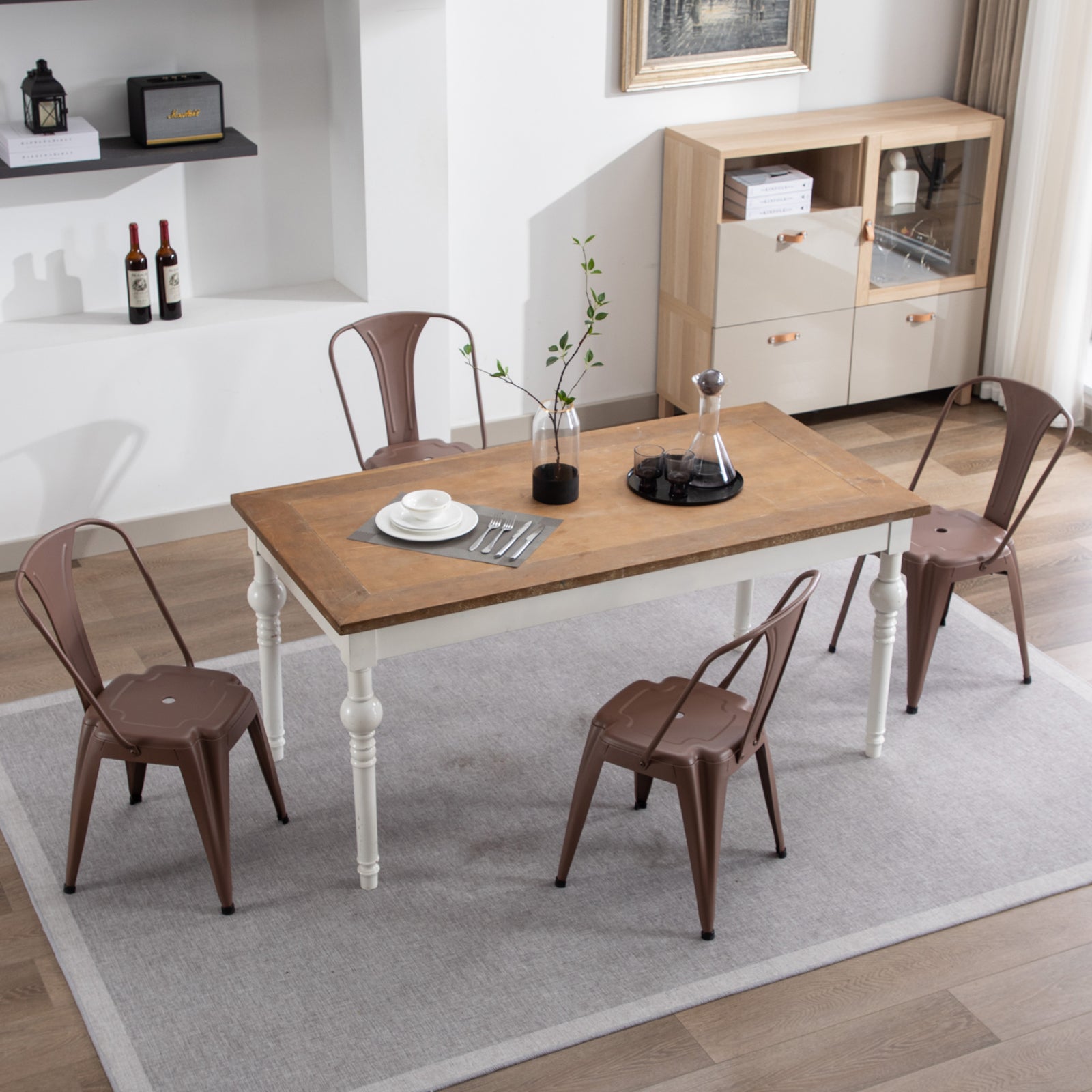 Industrial Metal Dining Chairs (Set of 4) with Stackable