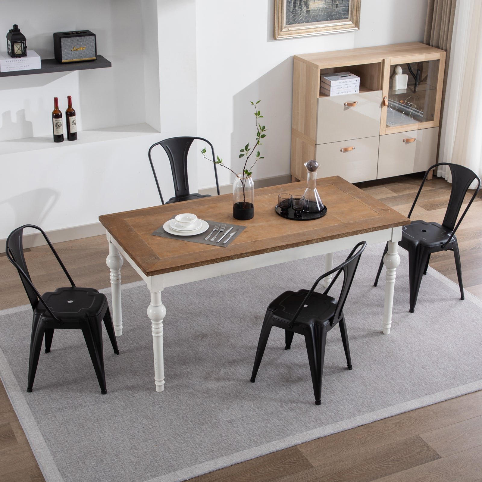 Industrial Metal Dining Chairs (Set of 4) with Stackable