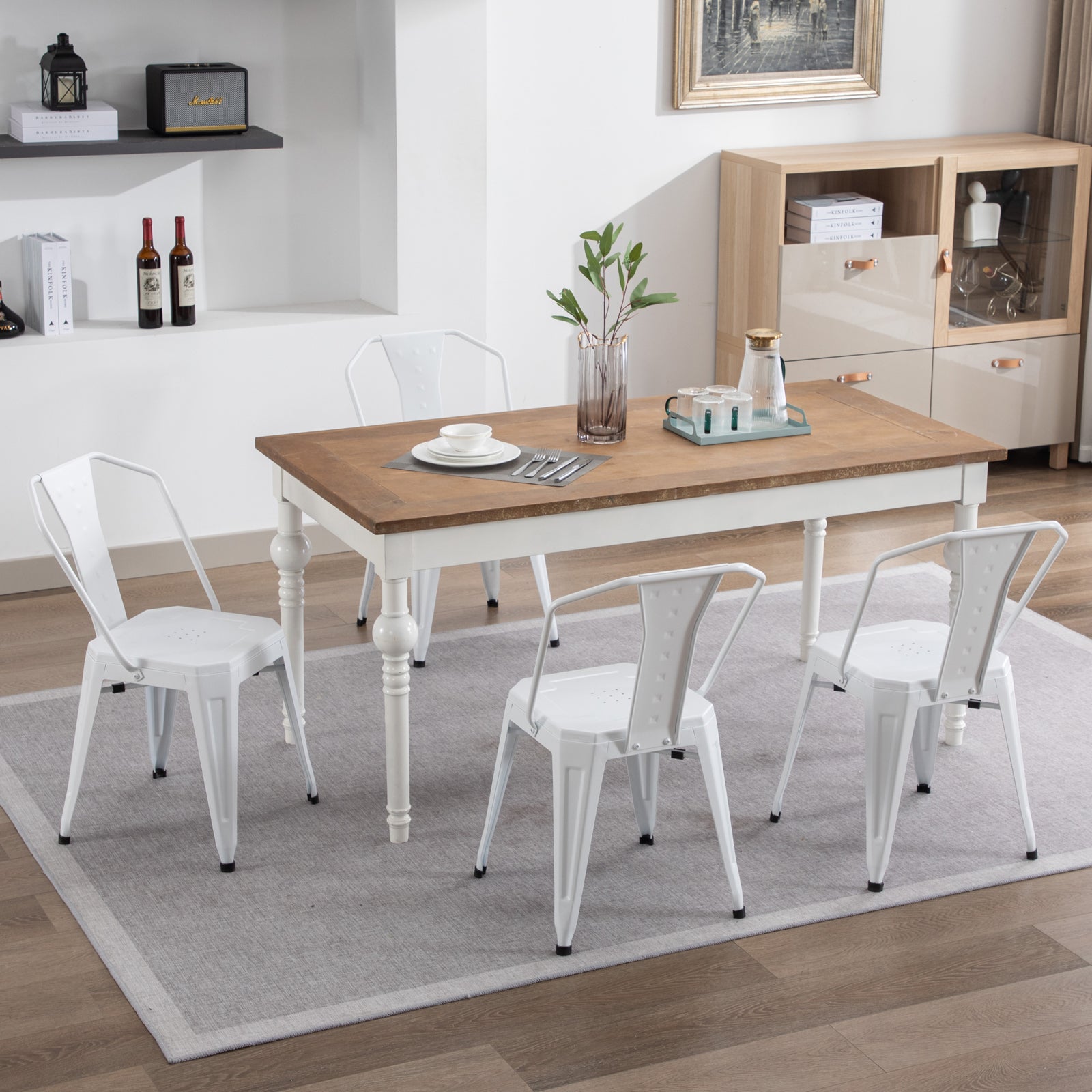 Industrial Hight Back Metal Dining Chairs (Set of 4)