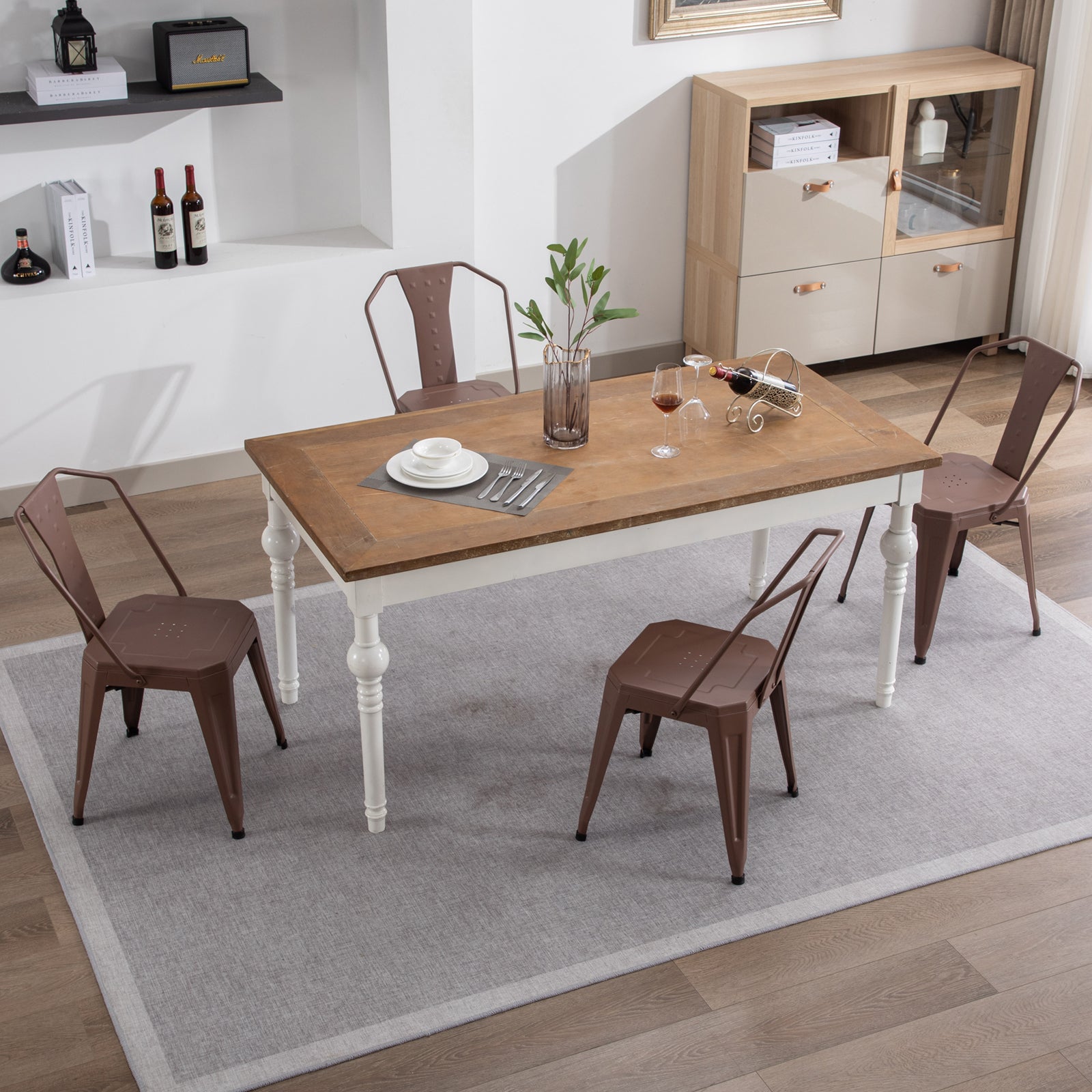 Industrial Hight Back Metal Dining Chairs (Set of 4)