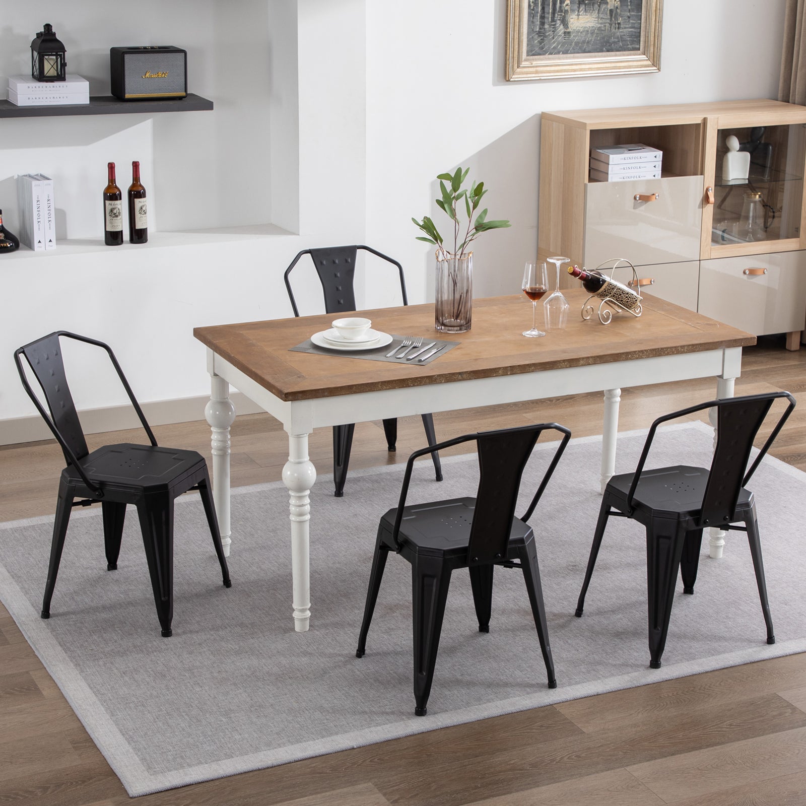 Industrial Hight Back Metal Dining Chairs (Set of 4)