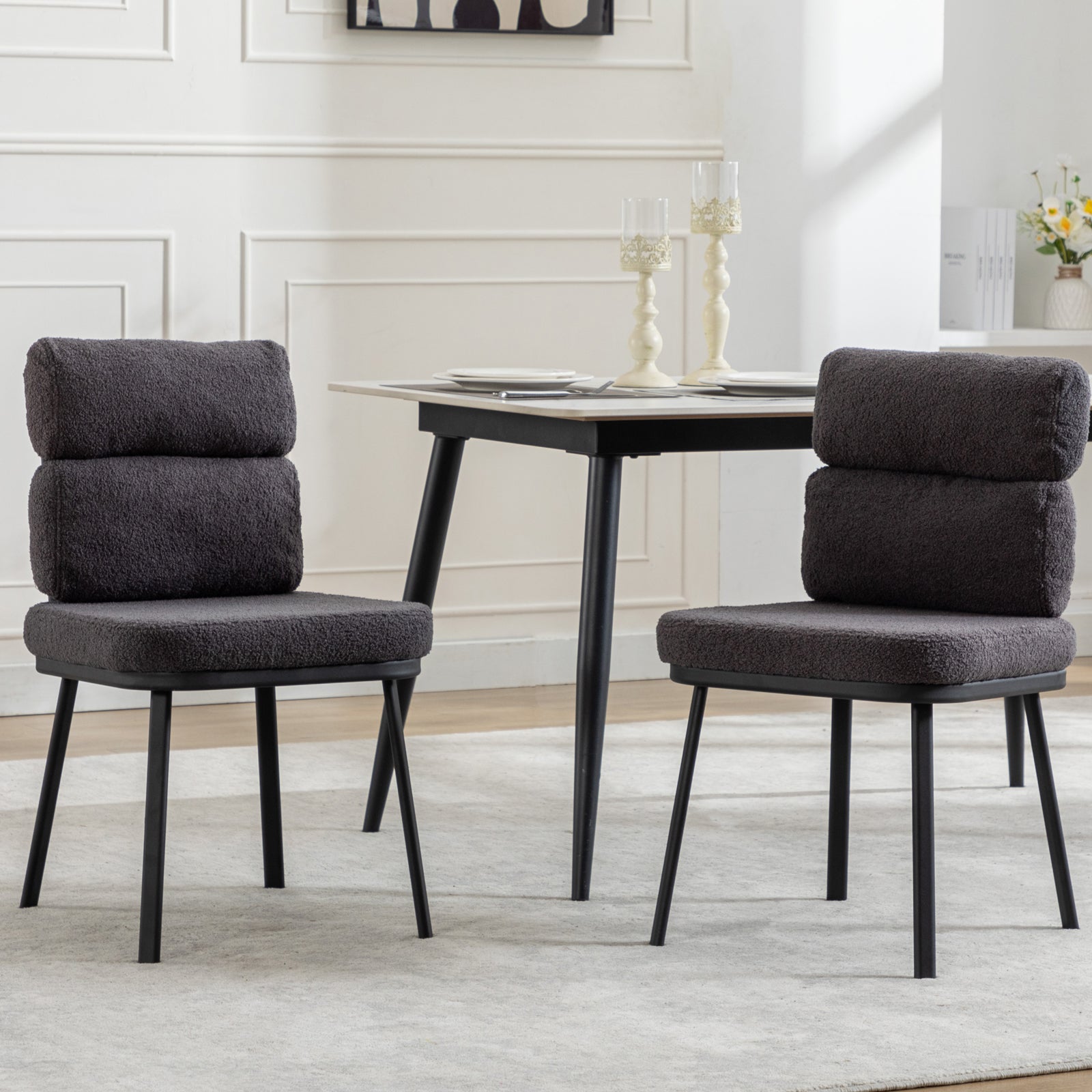 Upholstered Velvet Dining Chairs with Metal Base (Set of 2)