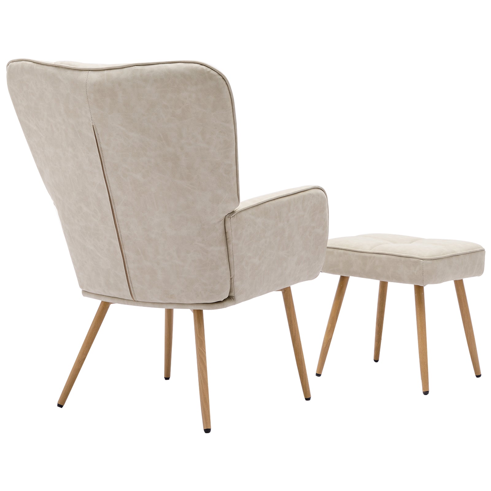 Modern Faux Leather Accent Chair with Arms and Footstool Upholstery Pillow