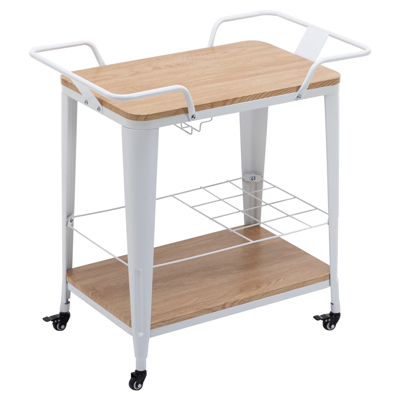 2 Tiers Industrial Bar Cart on Wheel Wood Bar Cart with Handle