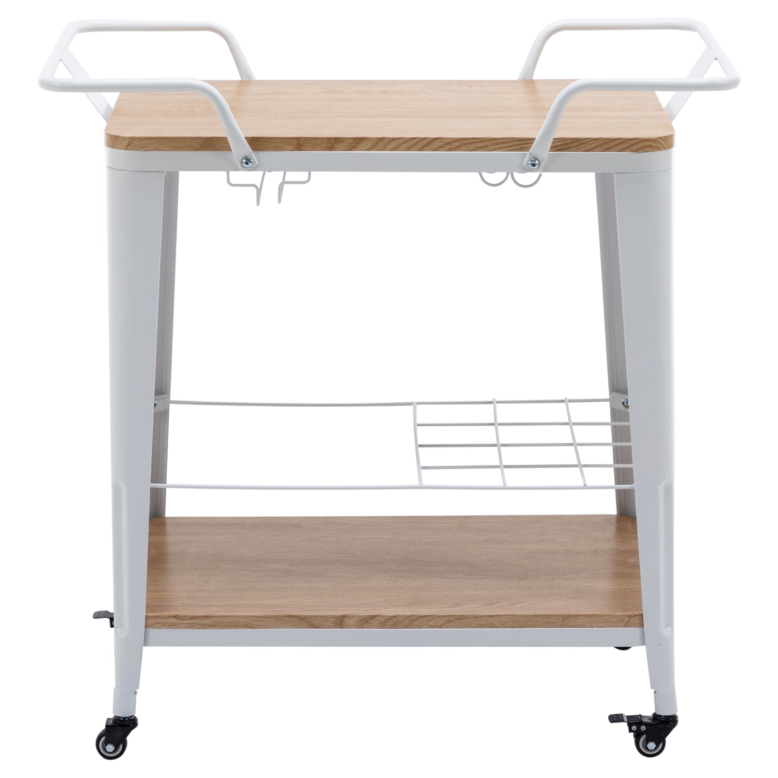 2 Tiers Industrial Bar Cart on Wheel Wood Bar Cart with Handle