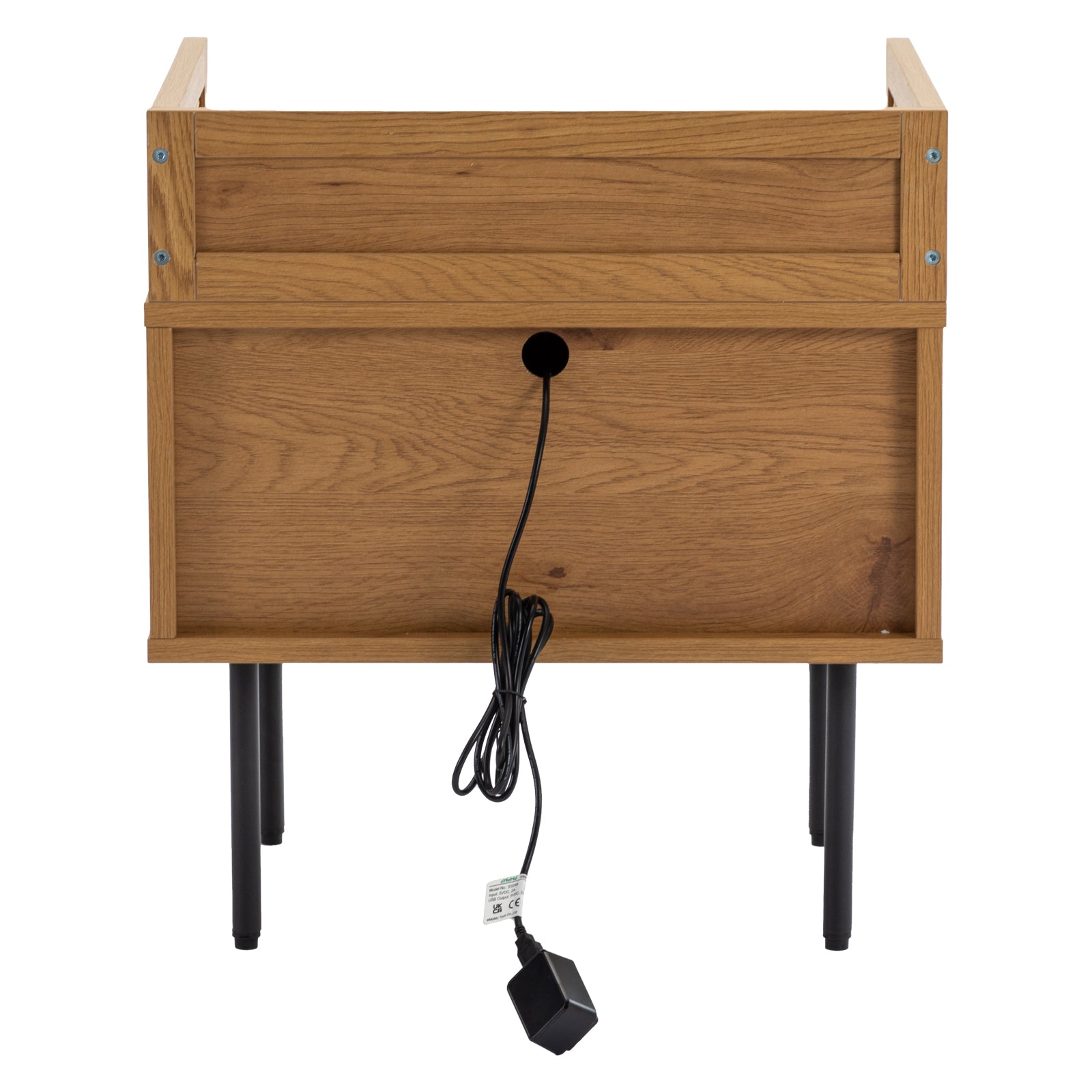Rattan Nightstand With 2 USB Ports Wood Nightstands with 2 Storage Drawers