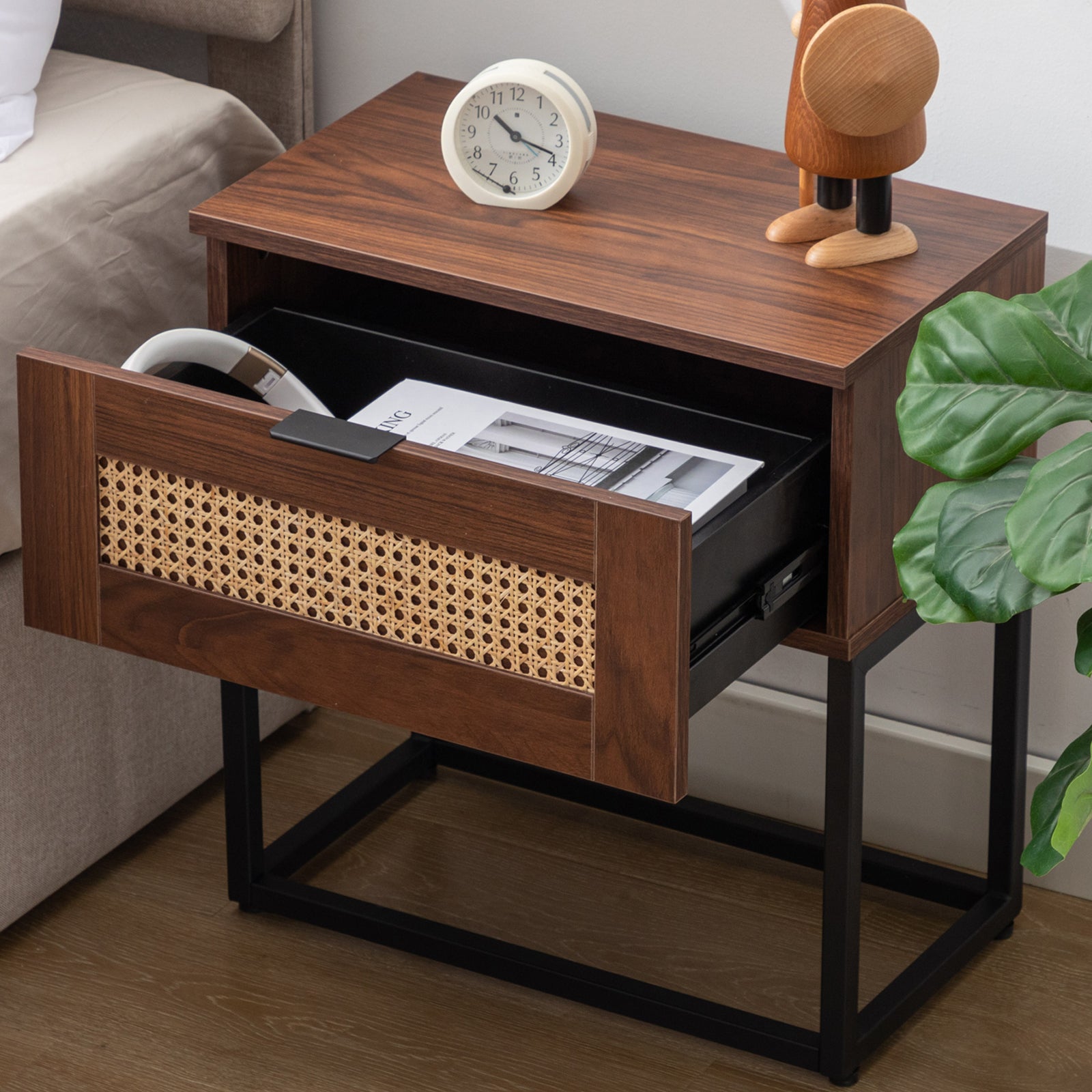 PE Rattan Nightstand wood nightstands with 1 Drawer