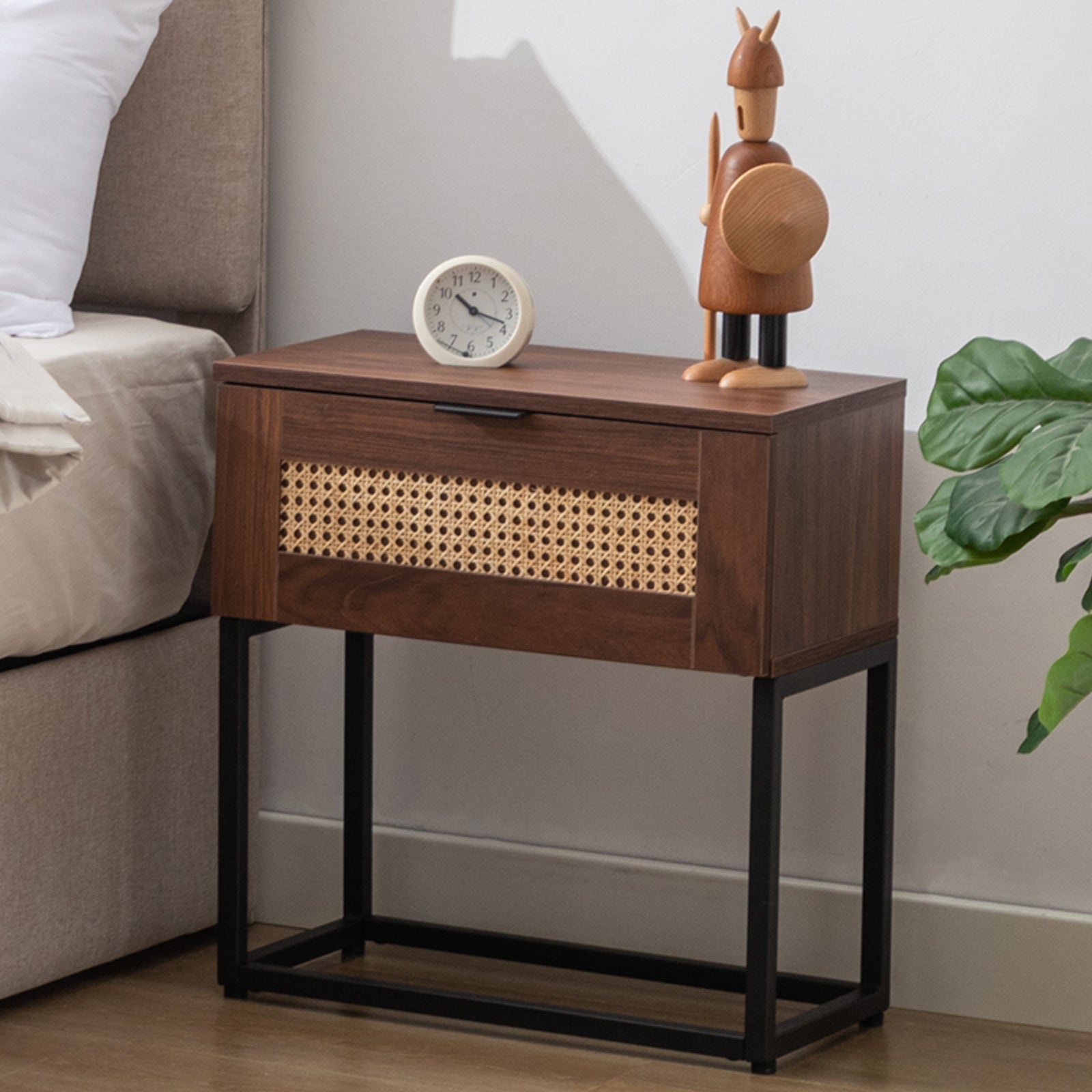PE Rattan Nightstand wood nightstands with 1 Drawer