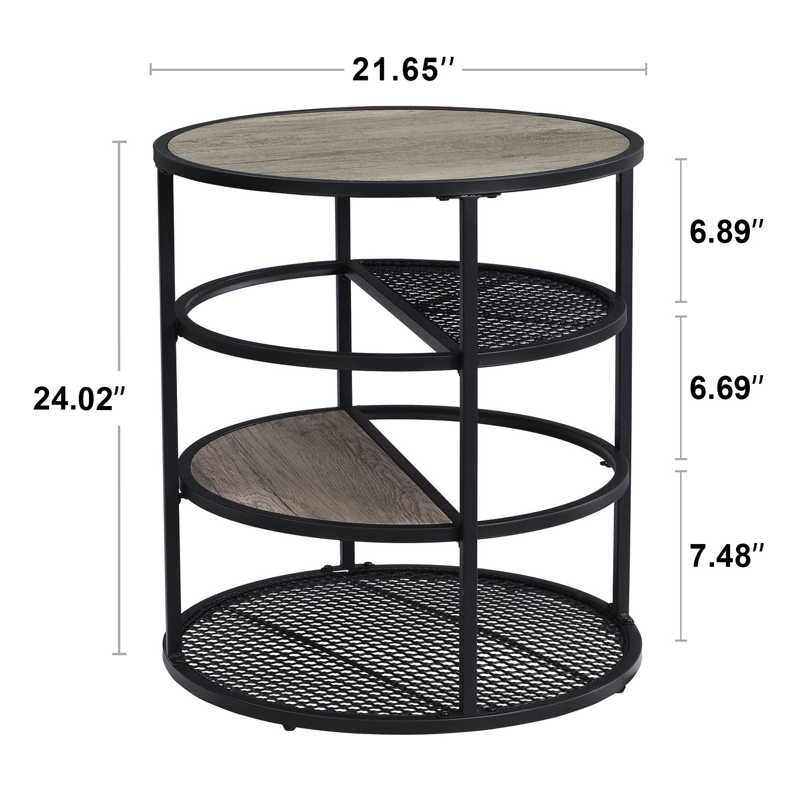 Round End Table, 4 Tier Rustic Side Table, Wood Grain, Mesh Shelf Top