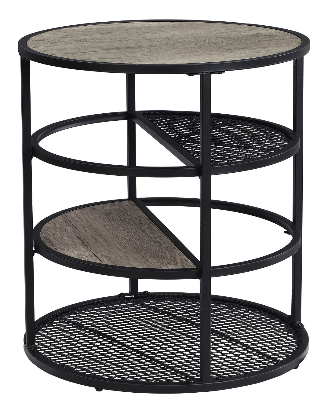 Round End Table, 4 Tier Rustic Side Table, Wood Grain, Mesh Shelf Top