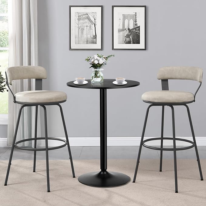 Industrial Metal Bar Stools with Low Back Upholstered Leather Counter Stools (Set of 2)