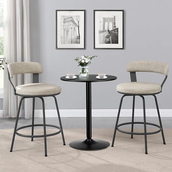 Industrial Metal Bar Stools with Low Back Upholstered Leather Counter Stools (Set of 2)