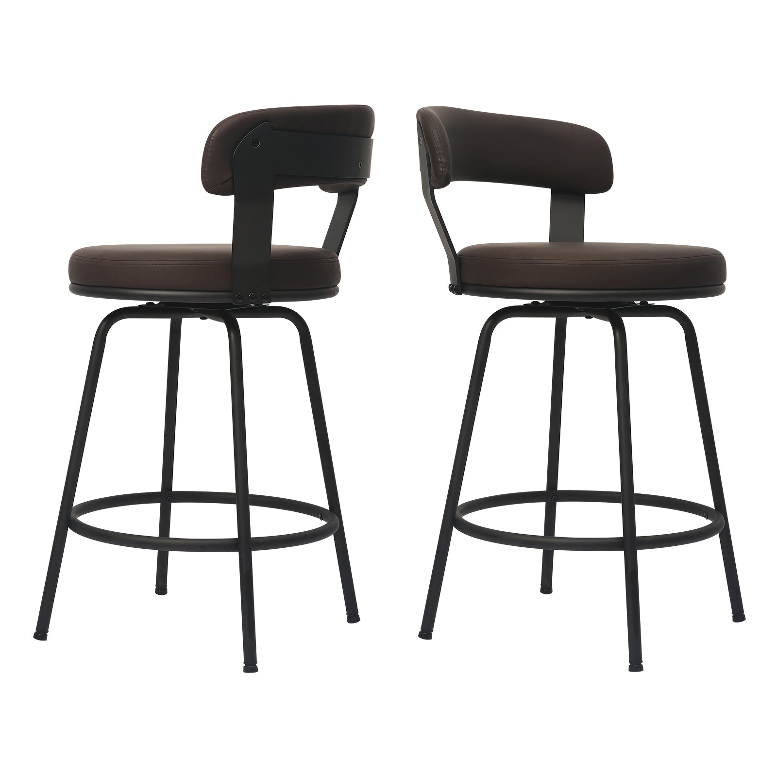 Industrial Metal Bar Stools with Low Back Upholstered Leather Counter Stools (Set of 2)