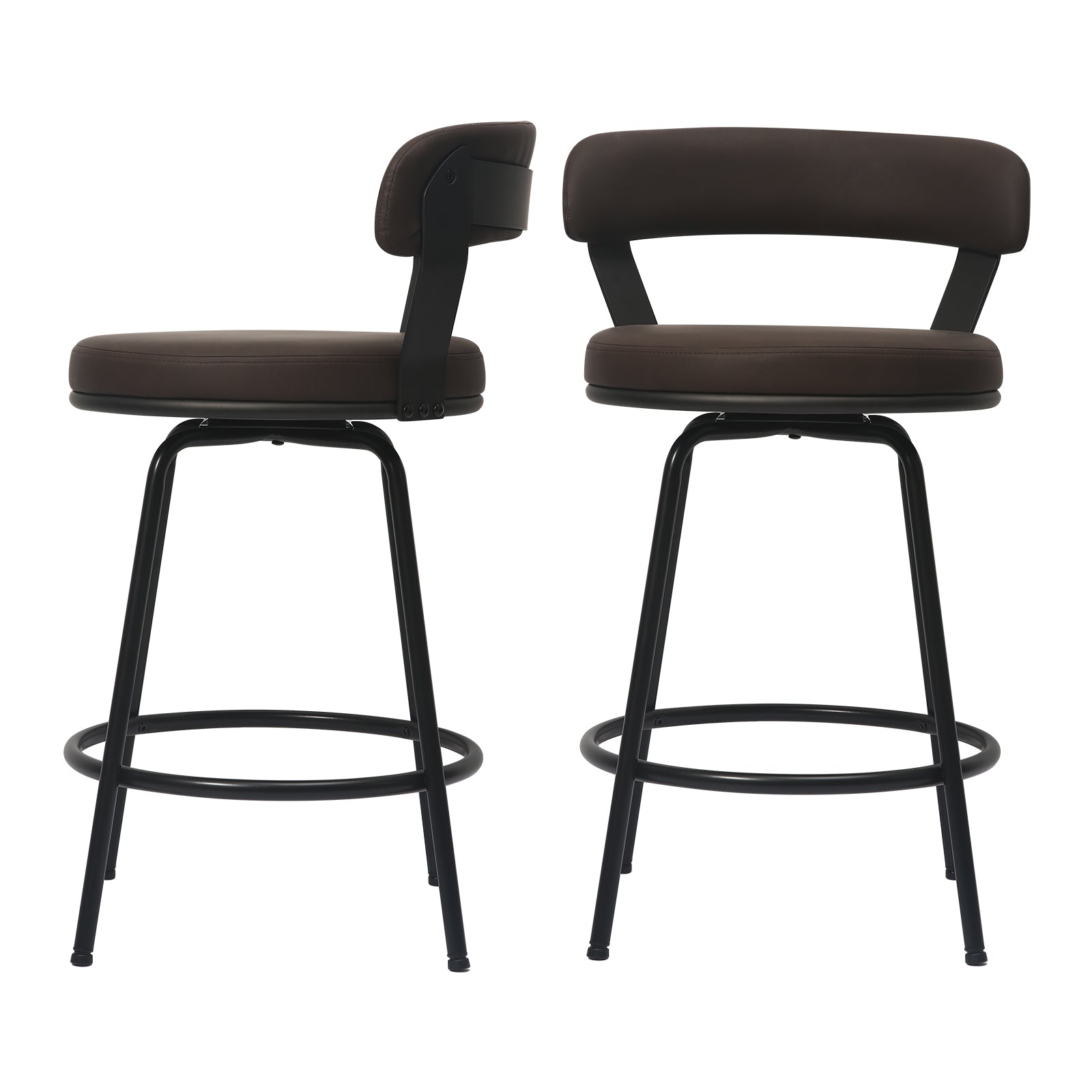 Industrial Metal Bar Stools with Low Back Upholstered Leather Counter Stools (Set of 2)