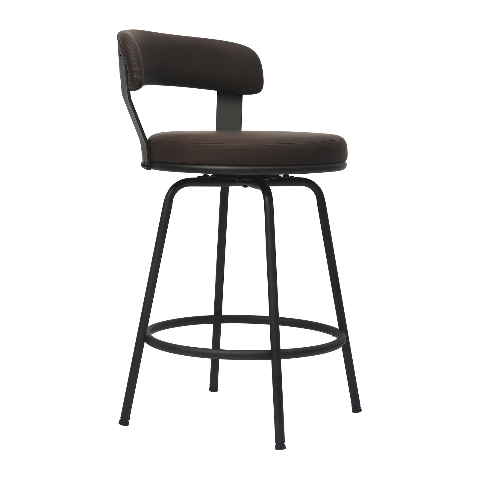 Industrial Metal Bar Stools with Low Back Upholstered Leather Counter Stools (Set of 2)