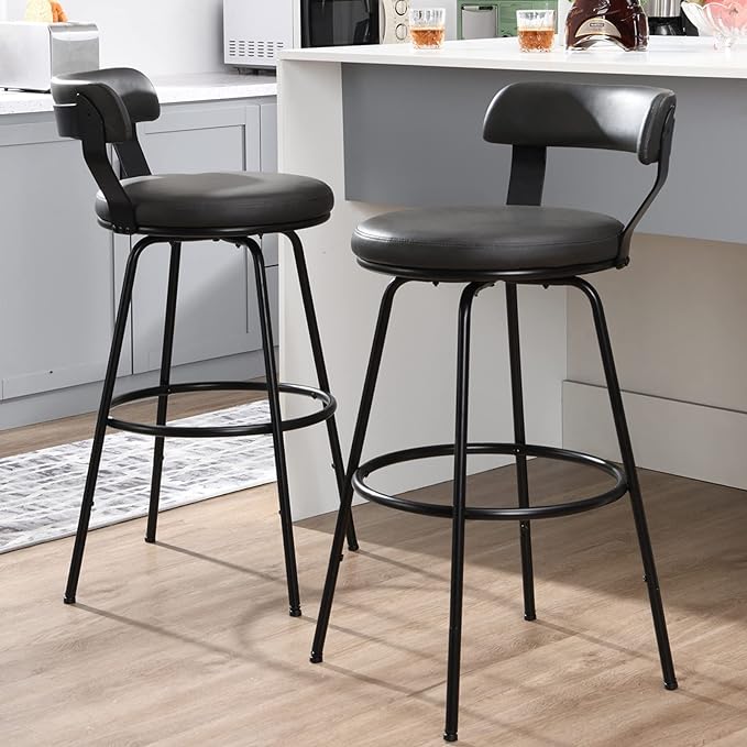 Industrial Metal Bar Stools with Low Back Upholstered Leather Counter Stools (Set of 2)