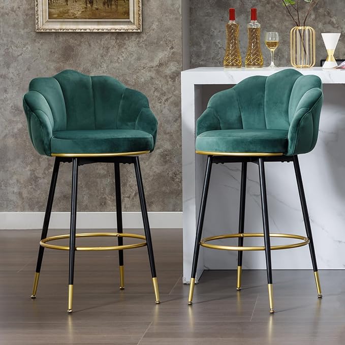 Swivel Bar Stools Extra-Tall Bar Stools, High Back, Velvet, Metal Legs, Set of 2