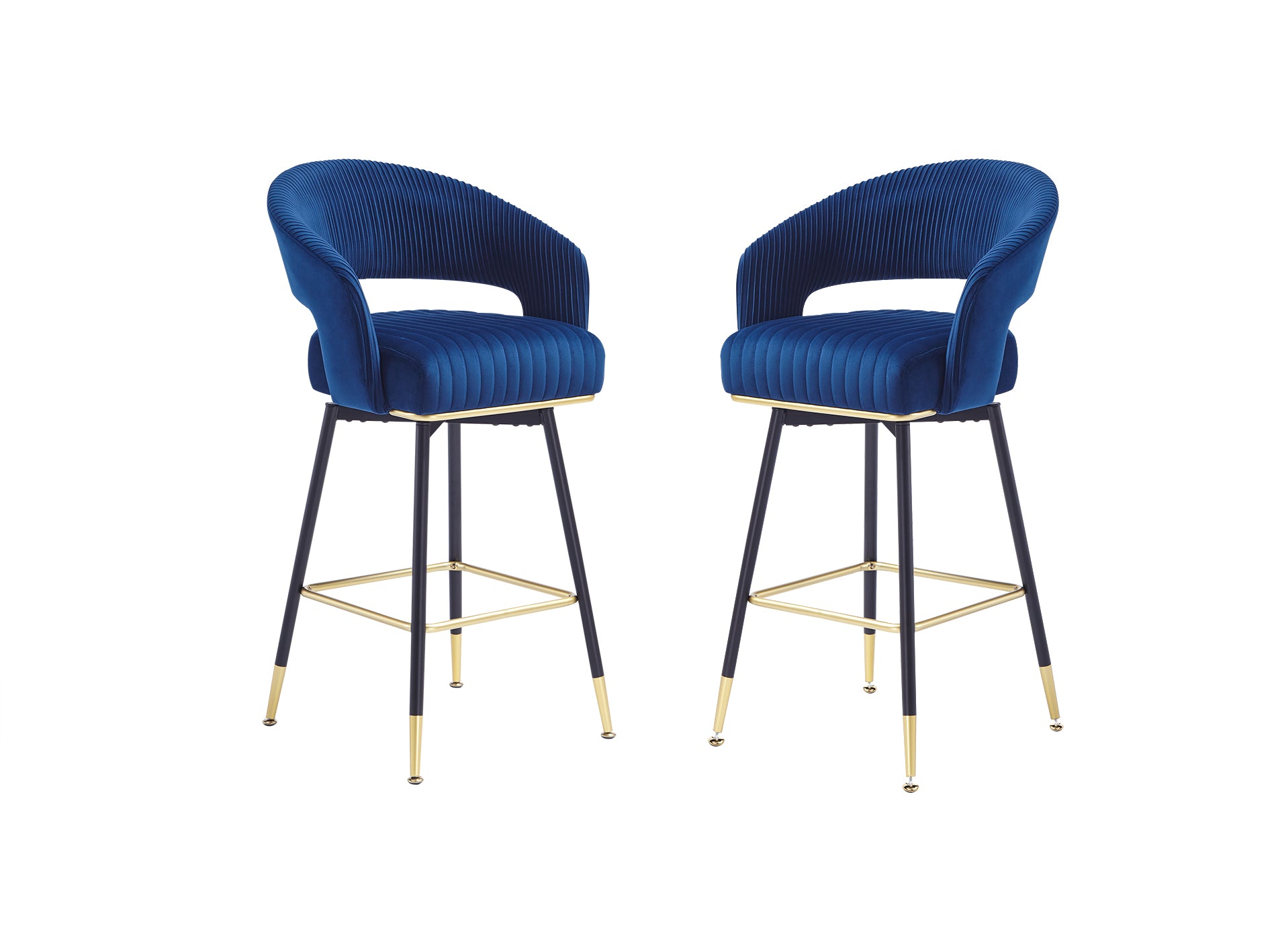 Swivel bar stools (Set of 2)Upholstered Velvet counter height bar stools with Backs